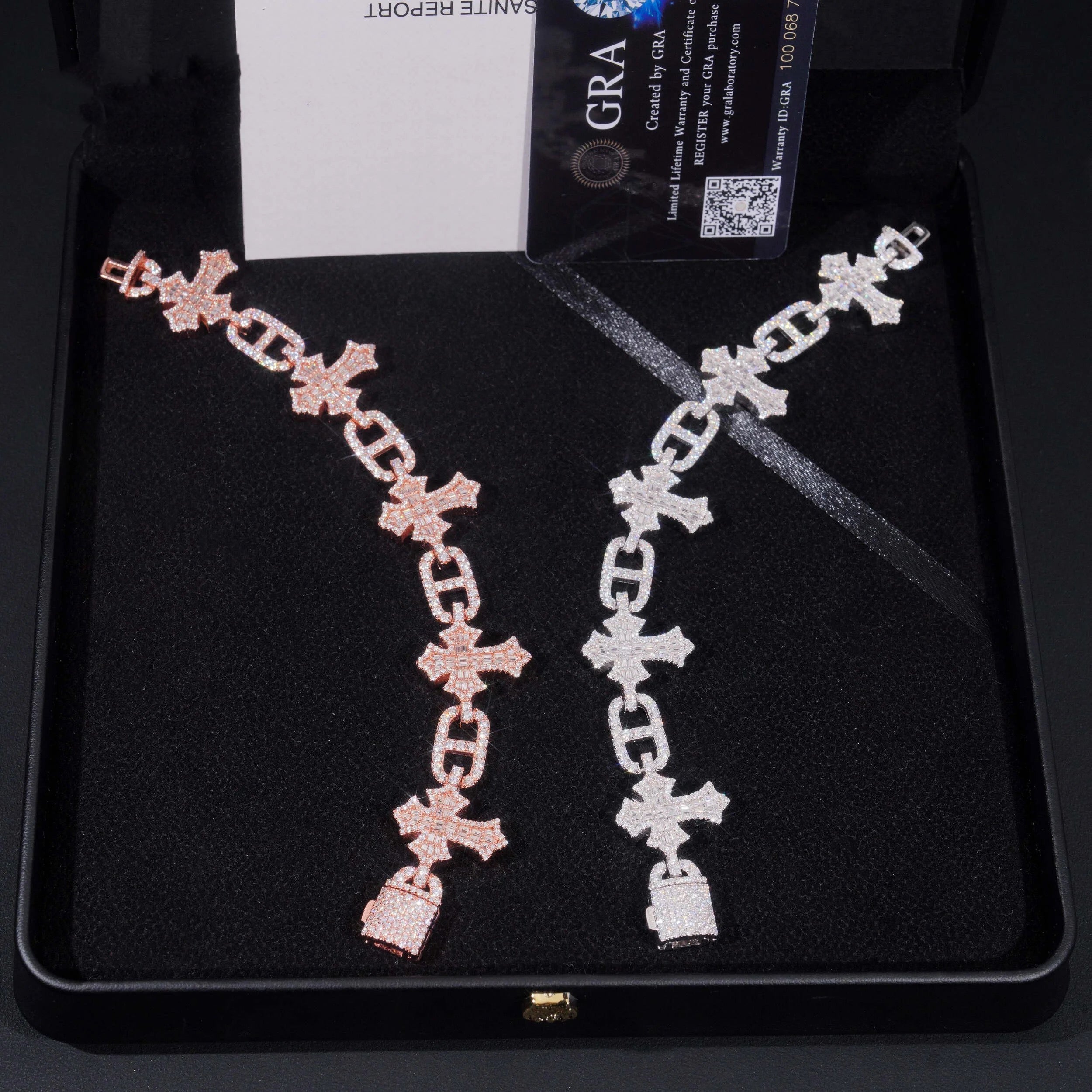 Mariner Gucci Link Mix Cross Charm Vvs Moissanite Diamond Men Bracelet Fully Iced 925 Silver Hip Hop Jewelry