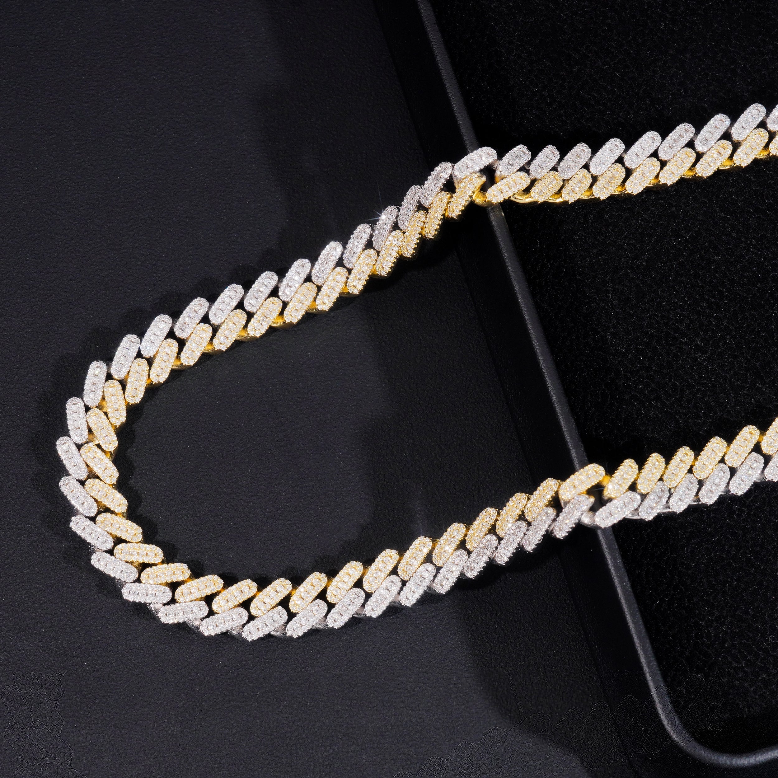 10MM Yellow Gold Two Tone Vvs Moissanite Diamond Miami Cuban Link Chain Iced Out For Men