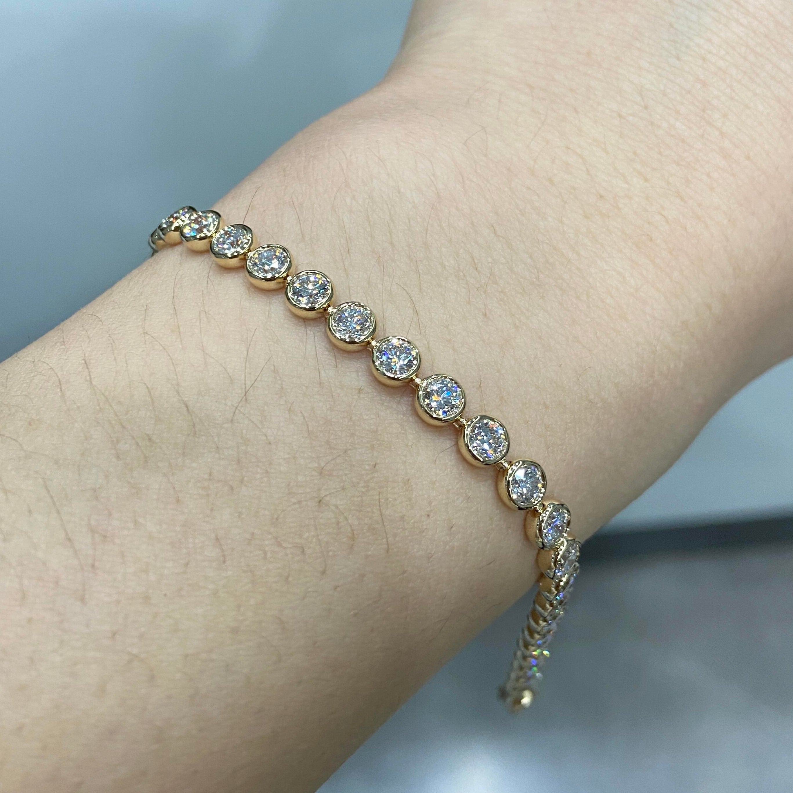 14k Yellow Gold Vvs Lab Grown Diamond Tennis Bracelet Bezel Setting