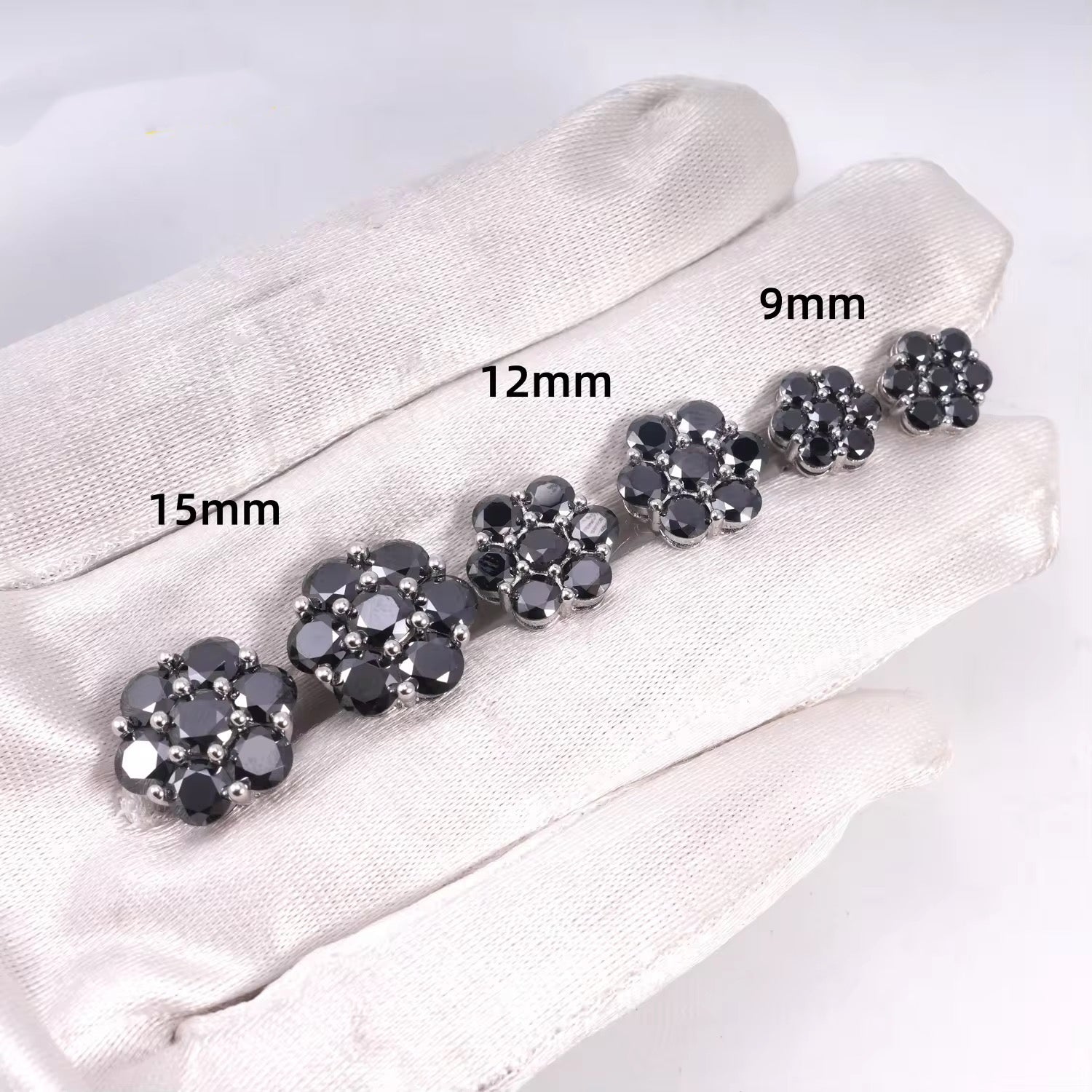 Black Moissanite Cluster Studs Screw Back 9MM 12MM 15MM