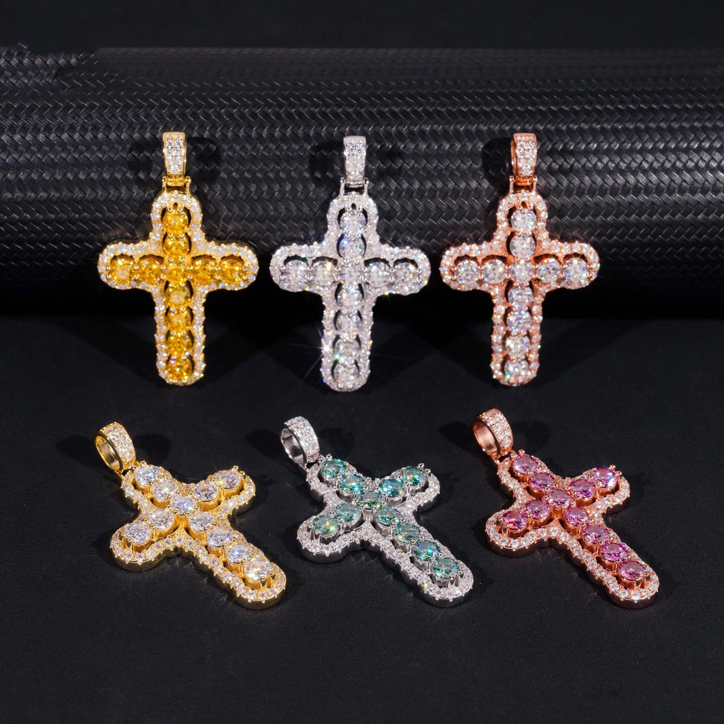 Christmas Edition Color Moissanite Cross Pendant Match 4MM Tennis Chain Iced Out