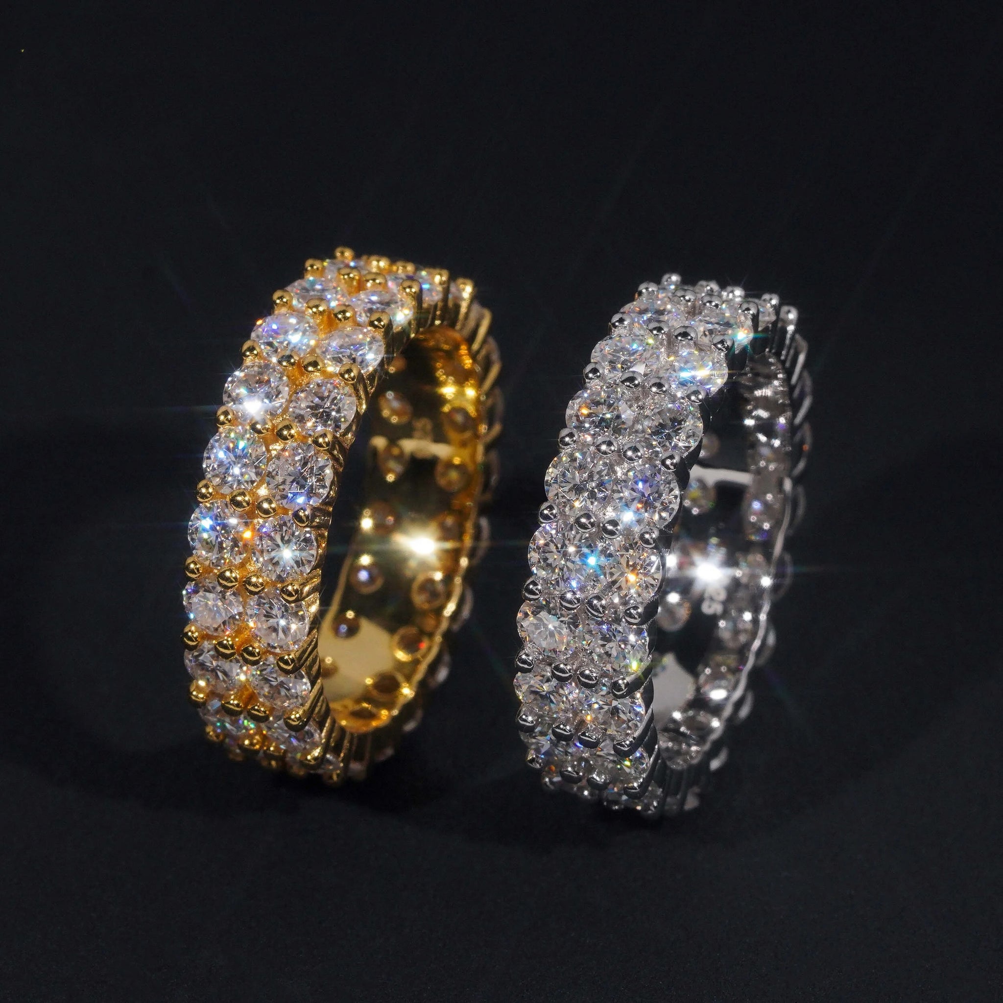 3MM Eternity Ring Two Rows Sterling Silver Moissanite Hip Hopen Ring