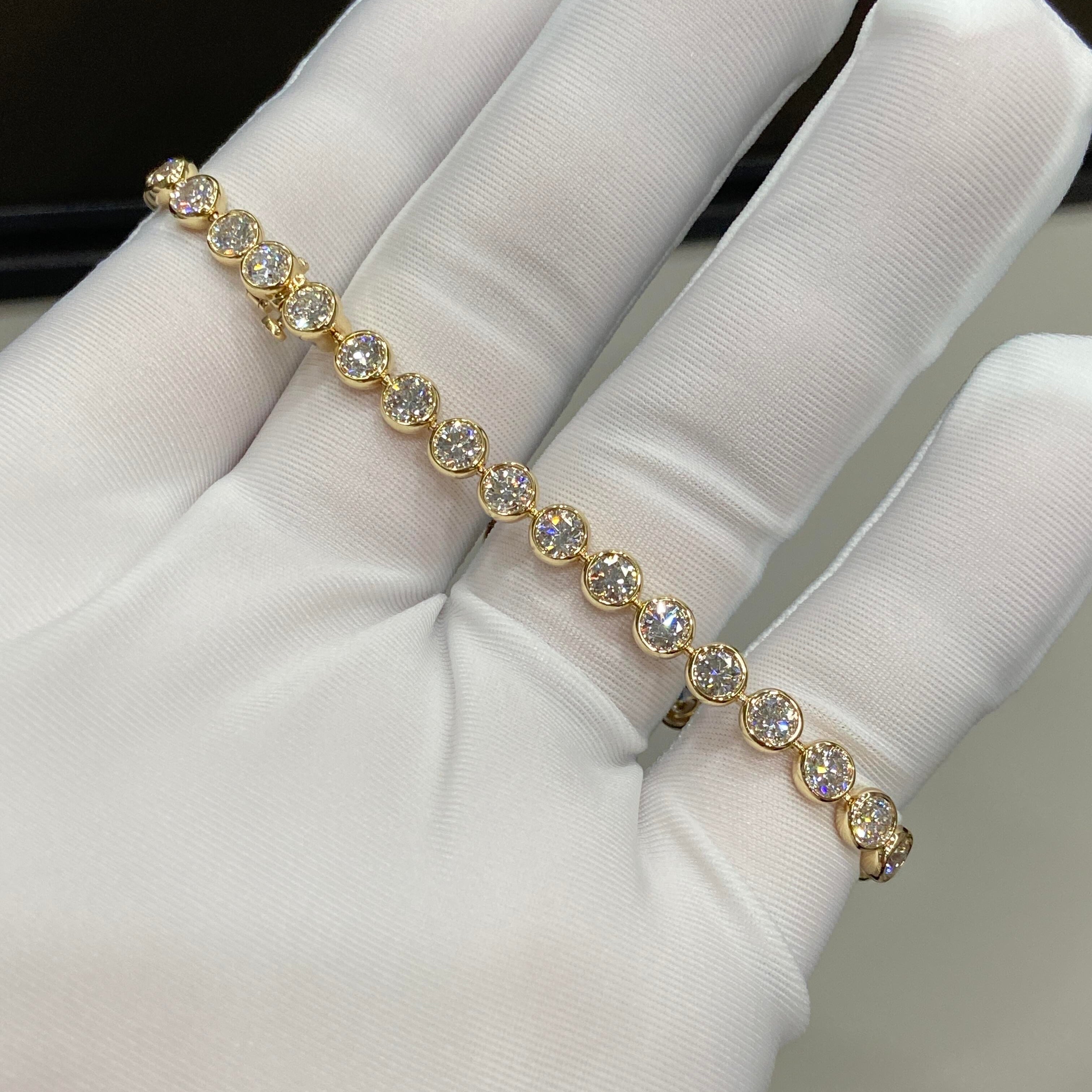 14k Yellow Gold Vvs Lab Grown Diamond Tennis Bracelet Bezel Setting