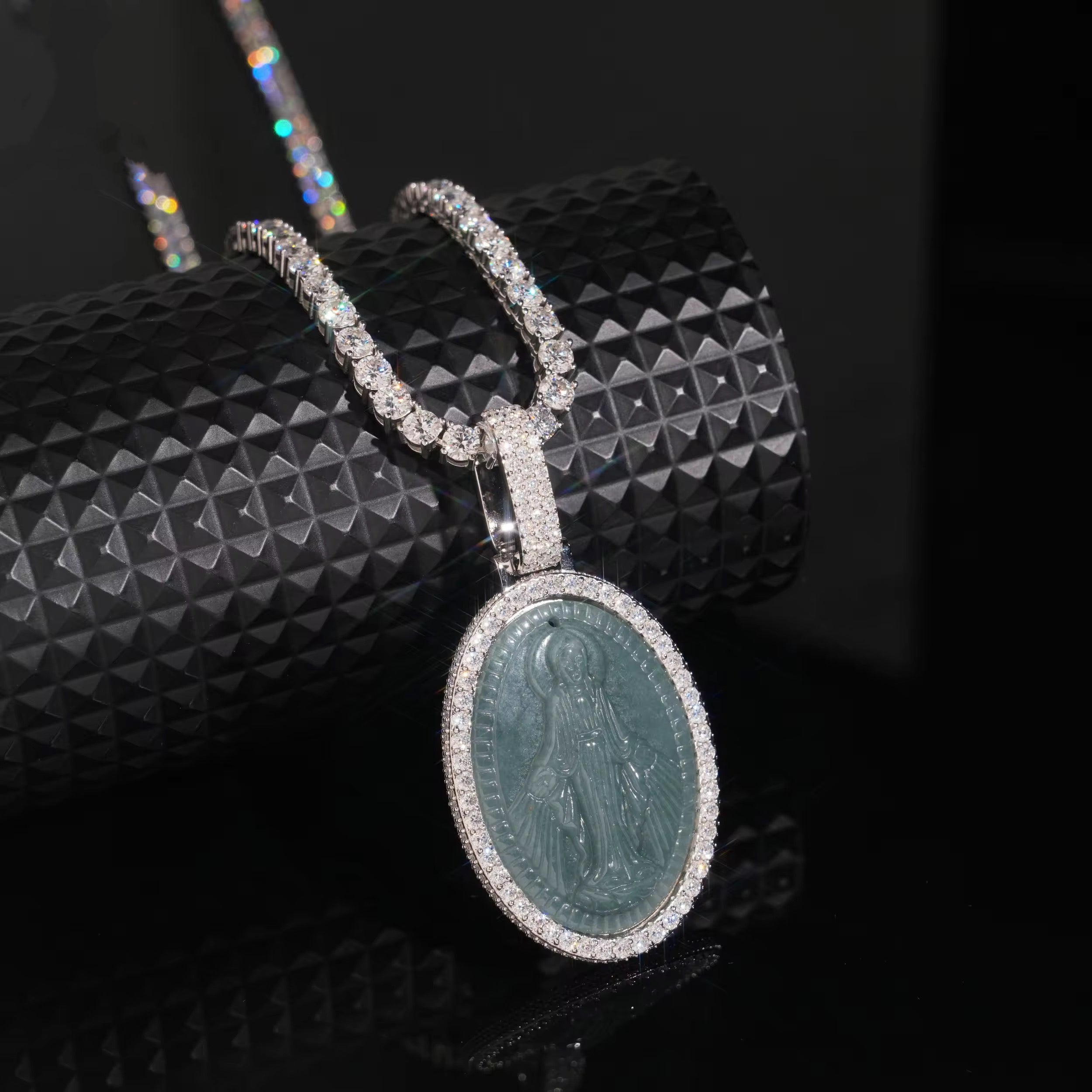 Oval Diamond Frame Maria Jade Pendant