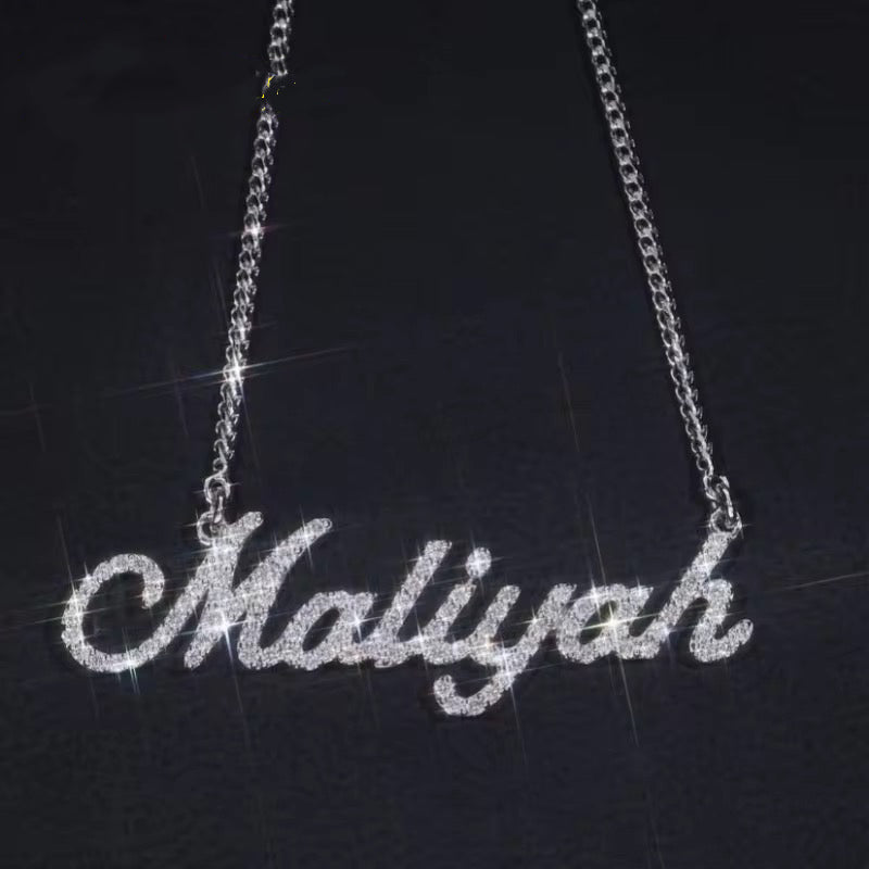 Classic Cursive Font Name Chain Necklace Solid Silver VVS Moissanite Diamond