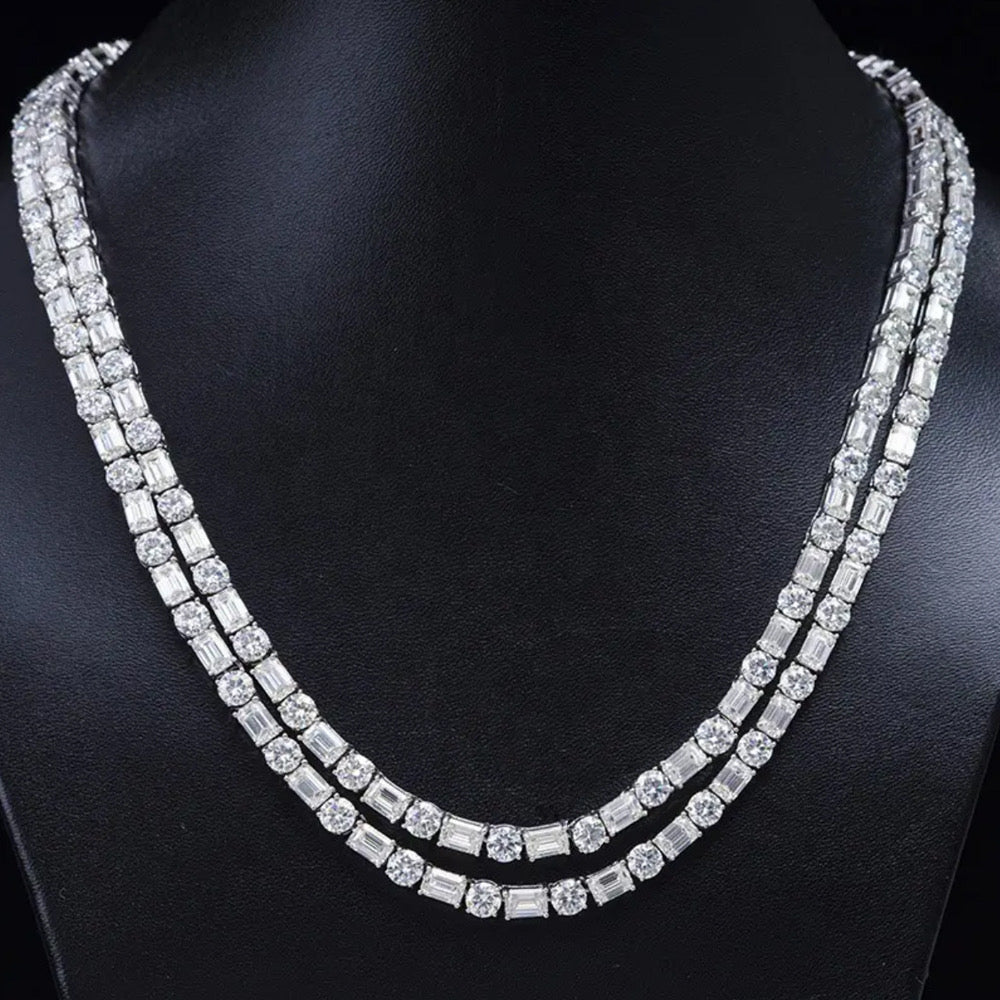 Emerald Cut Mix Round Cut VVS D Color Moissanite Diamond Tennis Chain