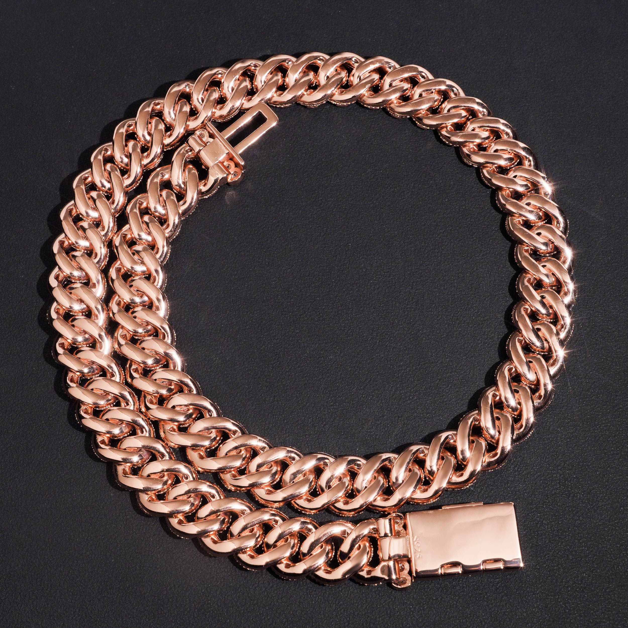 15MM Fancy Cut VVS Moissanite Diamond Cuban Link Chain Necklace Rose Gold