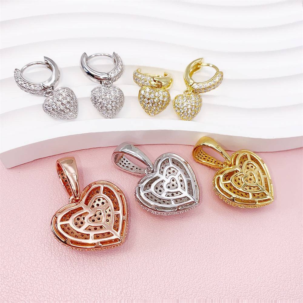 Hip hop jewelry featuring iced out VVS heart moissanite pendant and heart moissanite earrings for women3