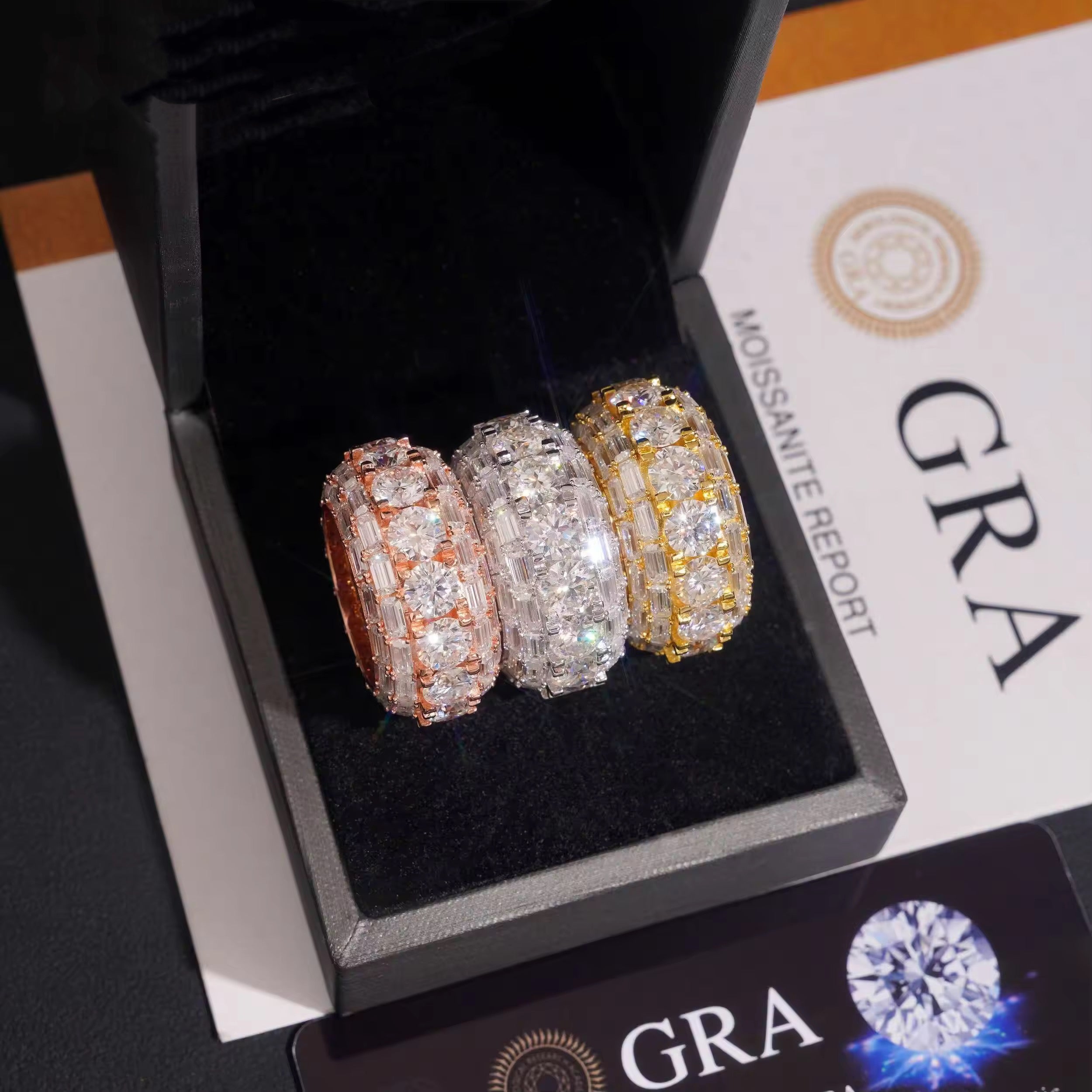 Three Rows Fancy Cut Moissanite Diamond Eternity Ring Band