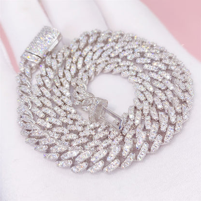 925 Sterling Sivler 6MM Women Moissanite Diamond Cuban Choker Necklace Bracelet