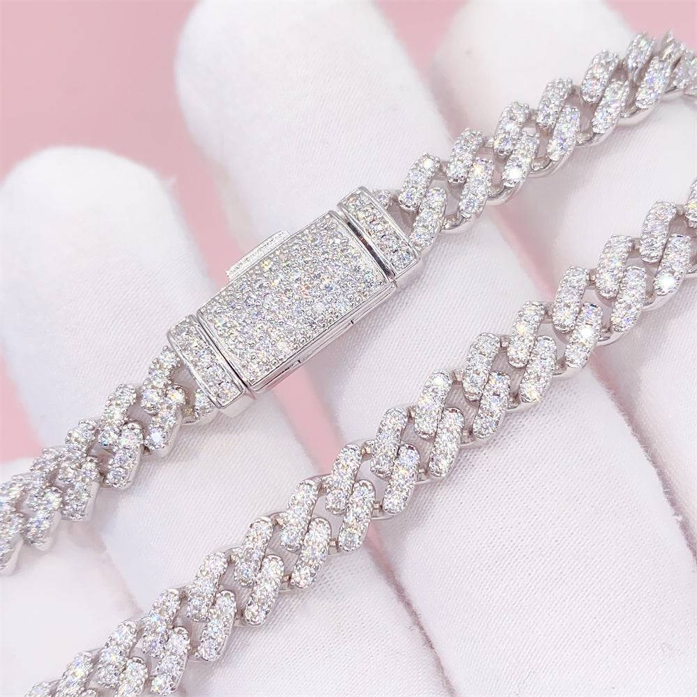 925 Sterling Sivler 6MM Women Moissanite Diamond Cuban Choker Necklace Bracelet