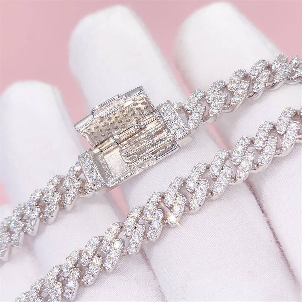 925 Sterling Sivler 6MM Women Moissanite Diamond Cuban Choker Necklace Bracelet