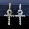 Hip Hop 3MM Ankh Cross Pendant With Moissanite Diamond Sterling Silver Men