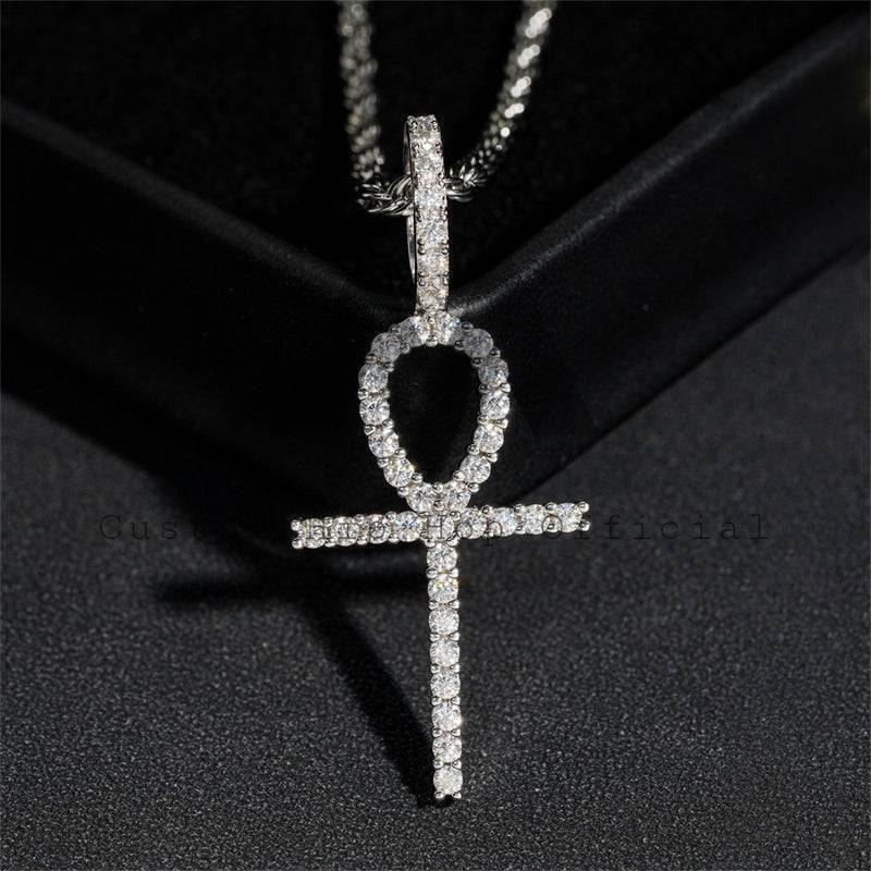 Hip Hop Iced Out Moissanite Ankh Cross Pendant Pass Diamond Tester Fit For 4mm Tennis Chain