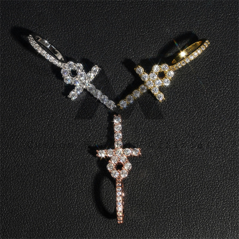 Pass Diamond Tester 2MM Moissanite Diamond Ankh Cross Pendant For Women And Men