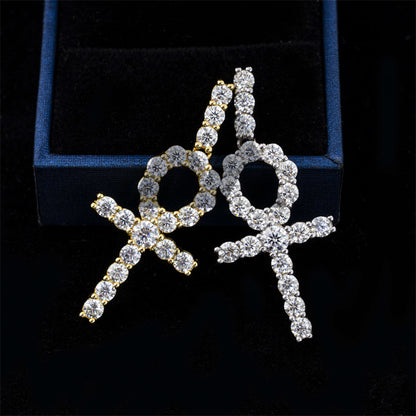 Colar masculino de prata sólida 4mm moissanite diamante ankh pingente cruzado adequado para corrente de tênis de 4mm