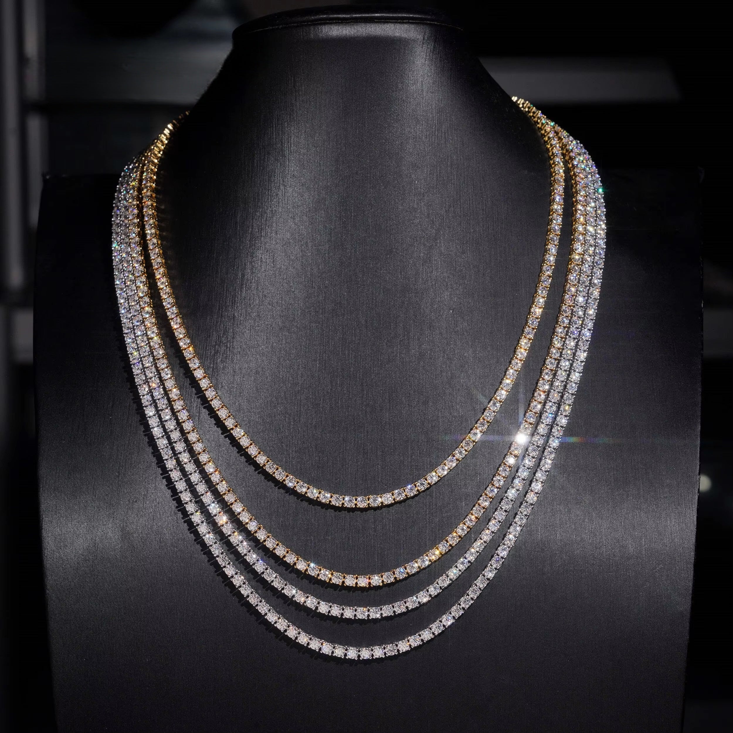 925 Sterling Silver 3mm Lab Grown Diamond Tennis Chain Necklace