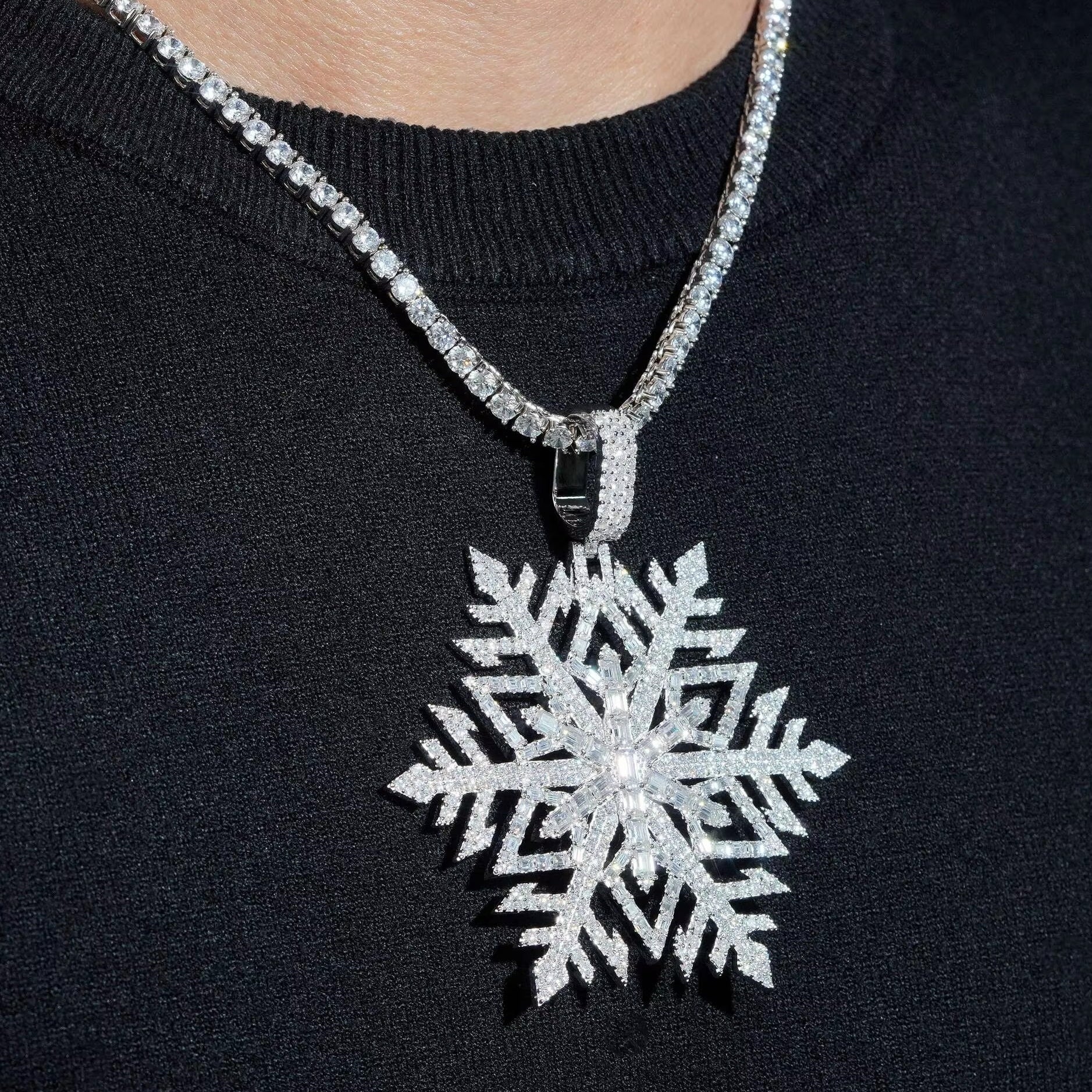Iced Out Snowflake Pendant VVS Moissanite Diamond Solid Silver
