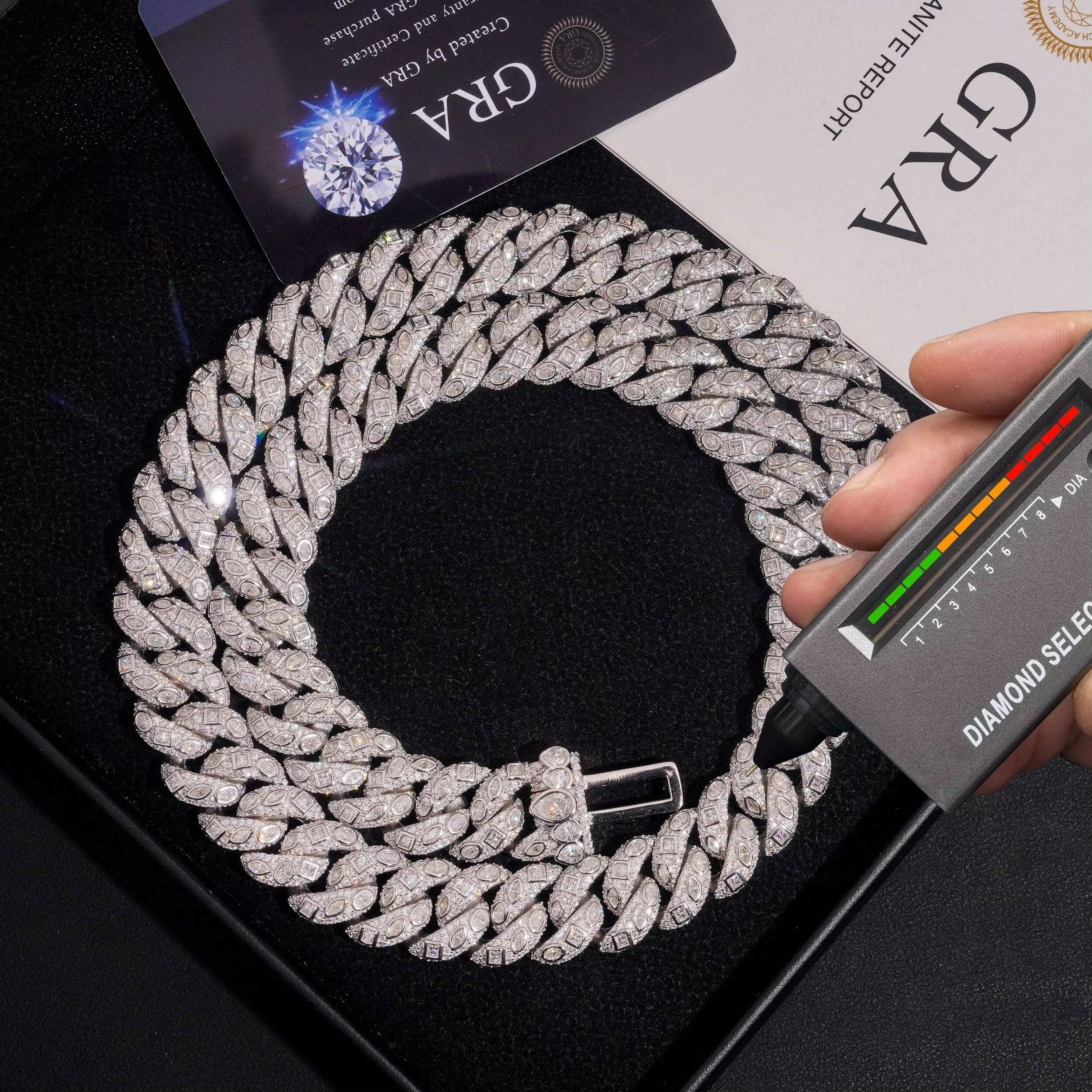 15MM Fancy Cut Bezel Setting Moissanite Diamond Chain