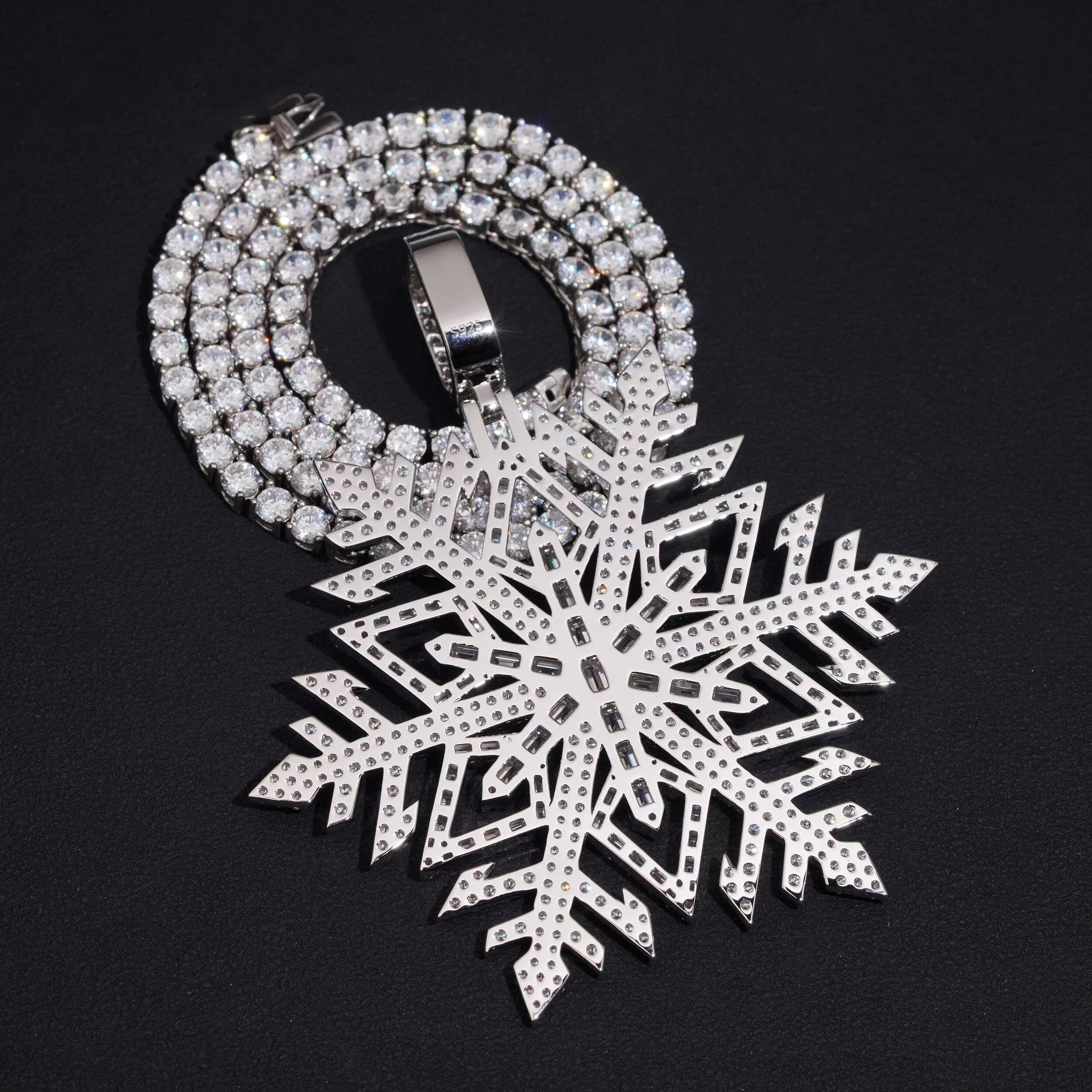 Iced Out Snowflake Pendant VVS Moissanite Diamond Solid Silver