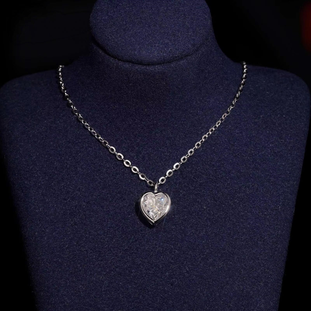 Sterling Silver 1CT Heart Cut Moissanite Diamond Necklace Women