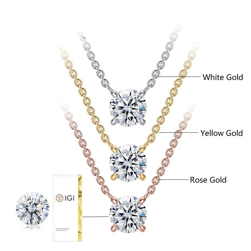 10K Solid Gold 1CT 1.5CT 2CT Lab Grown Diamond Necklace