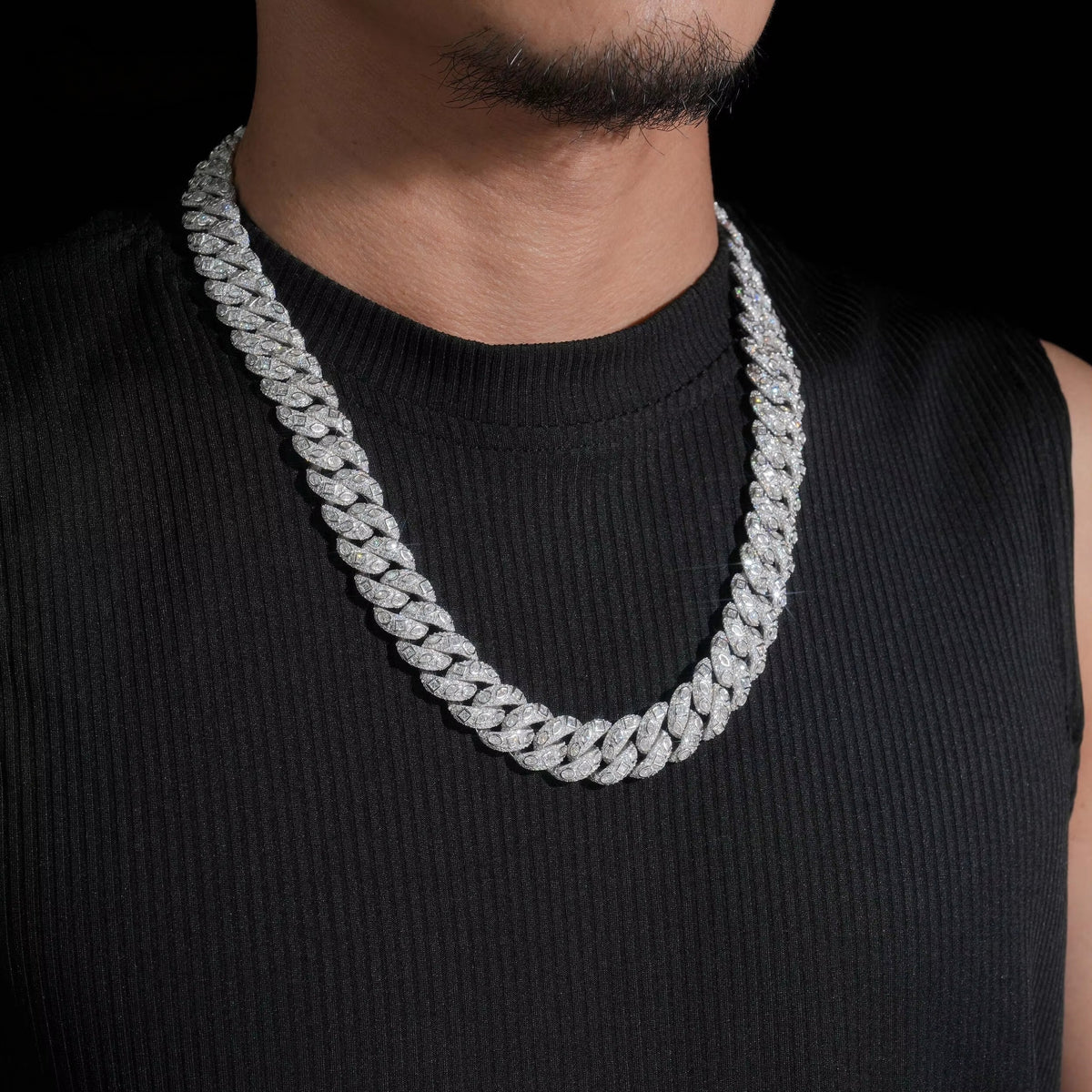 15MM Fancy Cut Bezel Setting Moissanite Diamond Chain