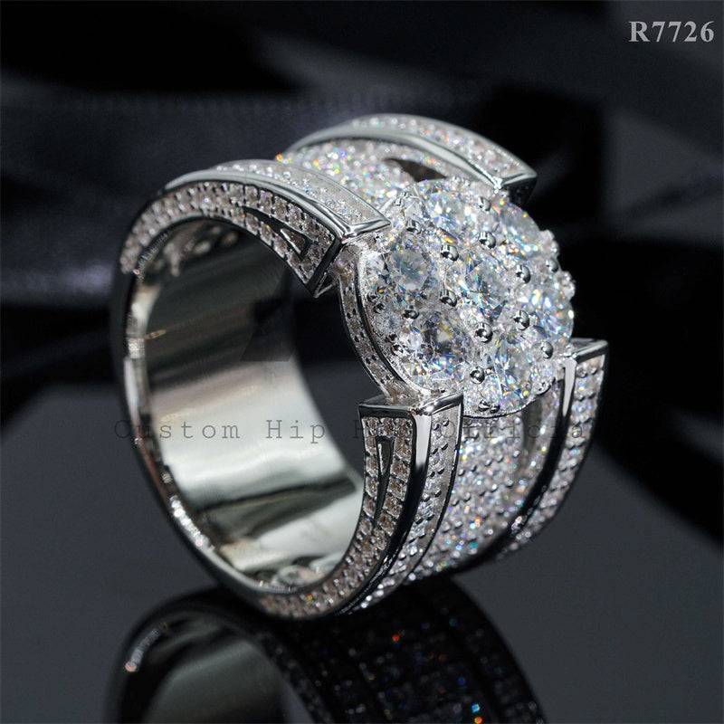 Hot Sell Solid Silver 925 Rapper Jewelry 925 Silver Iced Out Ring VVS Moissanite For Men