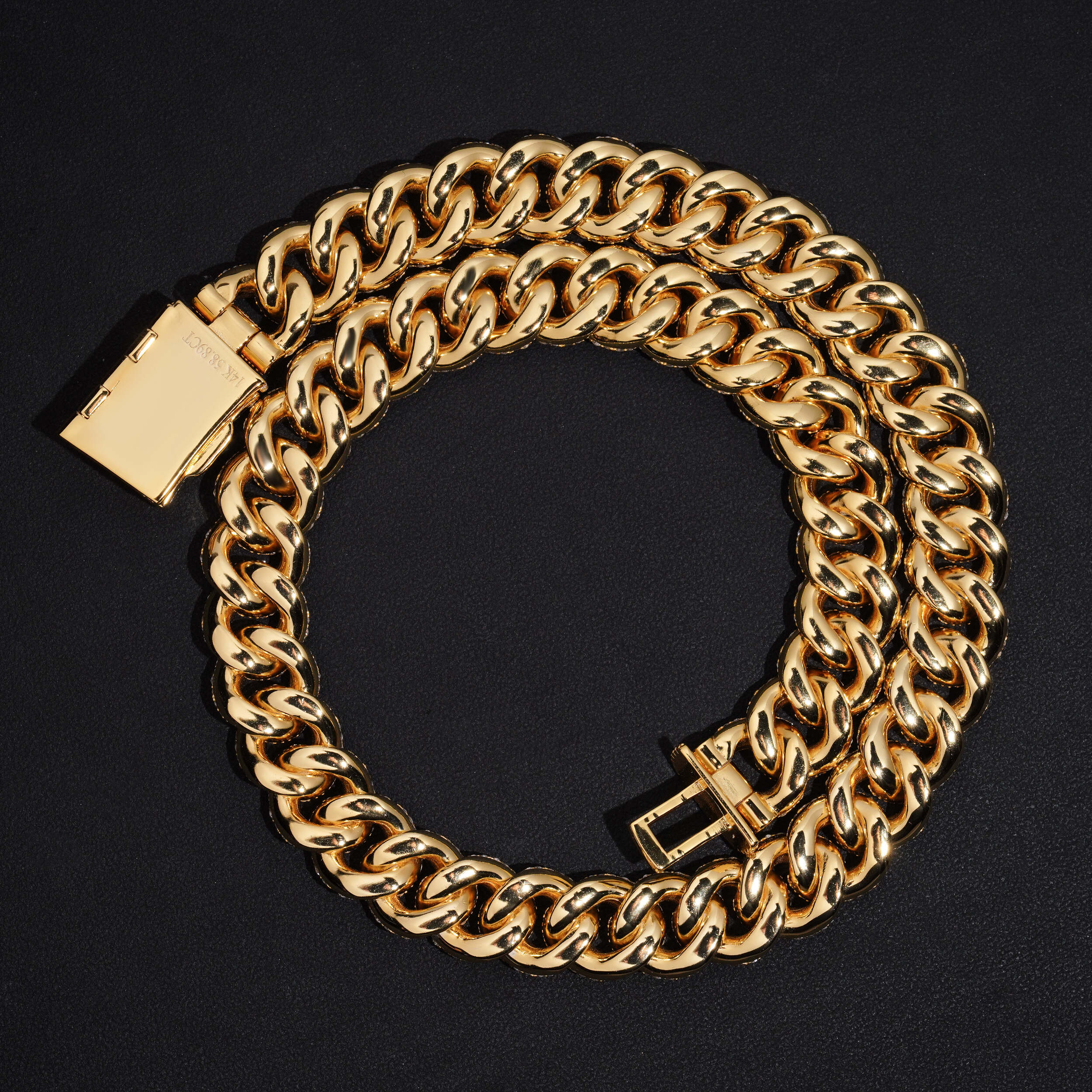 Yellow Gold Mosaic Setting Moissanite Diamond Cuban Link Chain Necklace 15MM