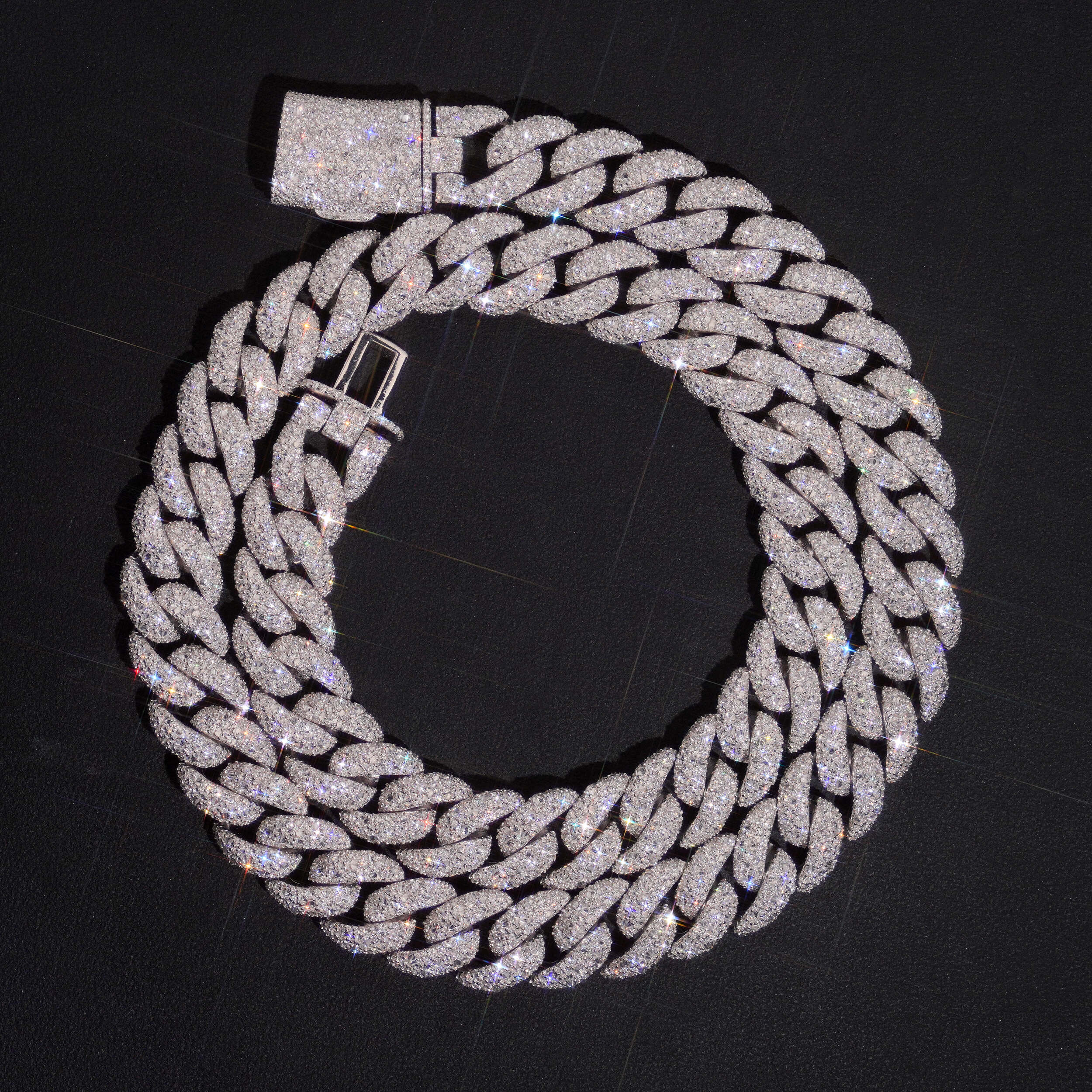 14MM Upside Down Mosaic Setting Cuban Link Chain Necklace VVS Moissanite 925 Silver