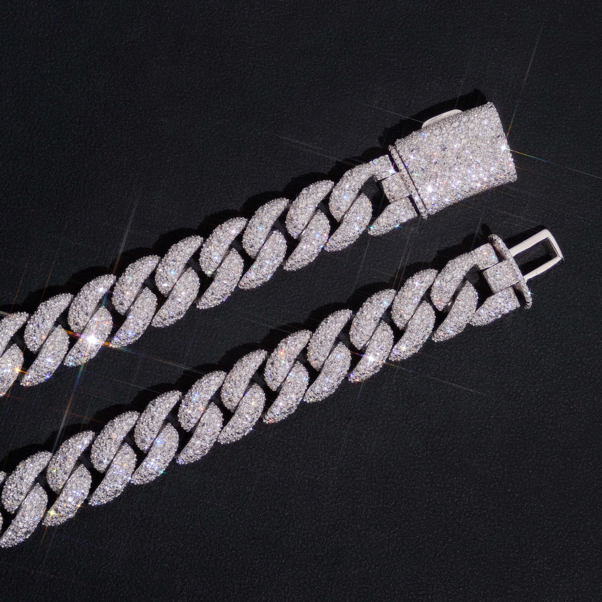 14MM Upside Down Mosaic Setting Cuban Link Chain Necklace VVS Moissanite 925 Silver