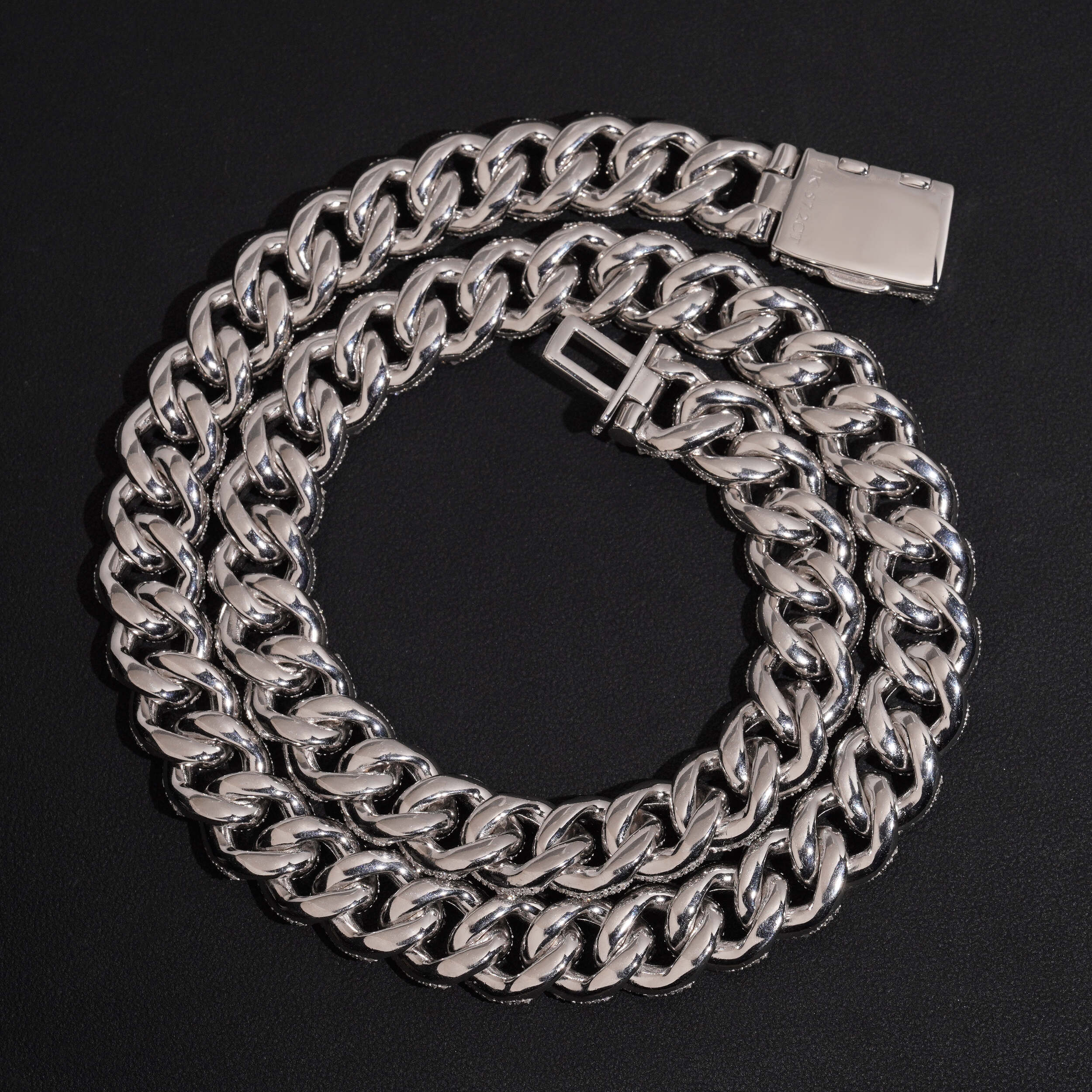 14MM Upside Down Mosaic Setting Cuban Link Chain Necklace VVS Moissanite 925 Silver