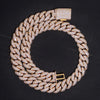 Yellow Gold Mosaic Setting Moissanite Diamond Cuban Link Chain Necklace 15MM
