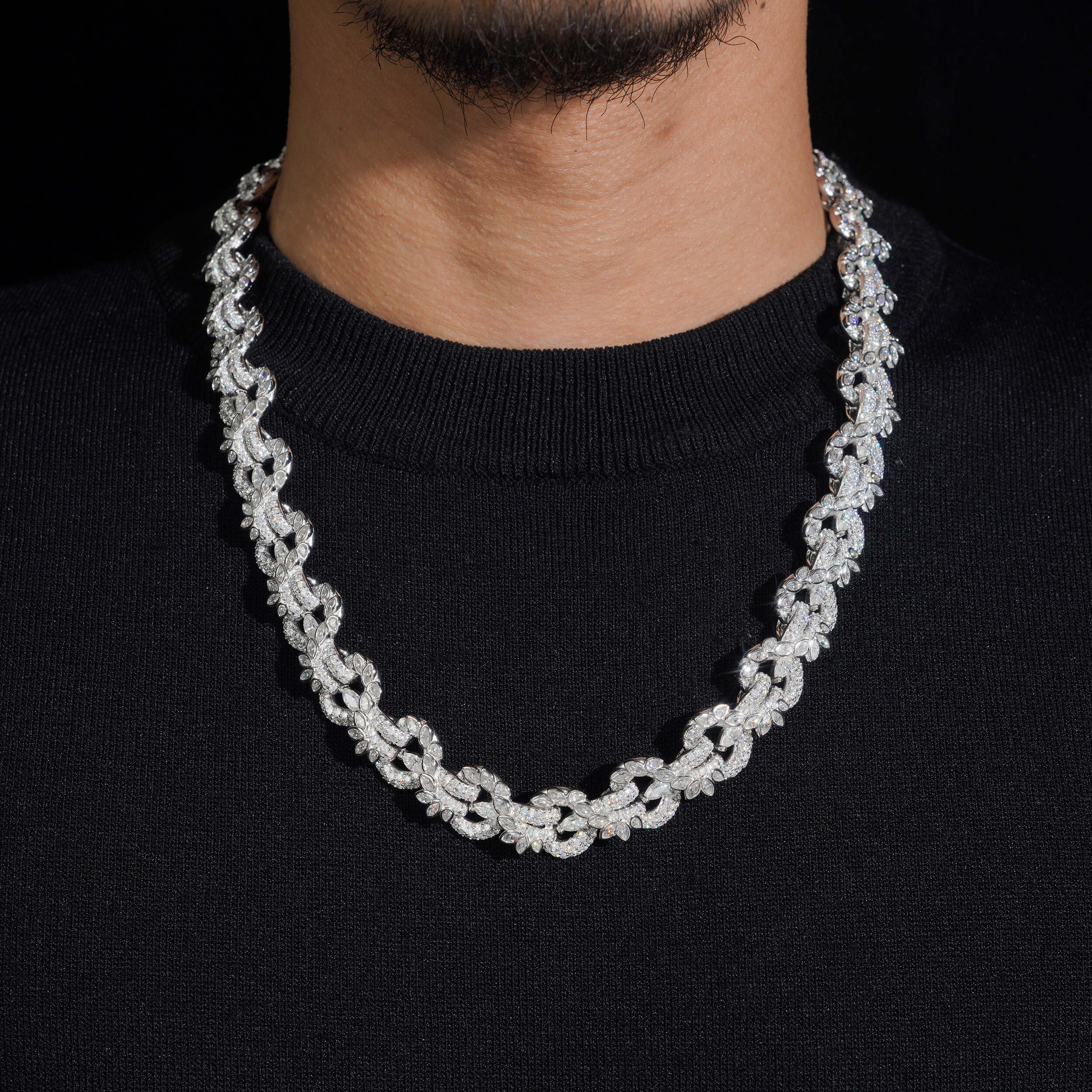 15MM Moissanite Flower Infinity Link Chain Necklace