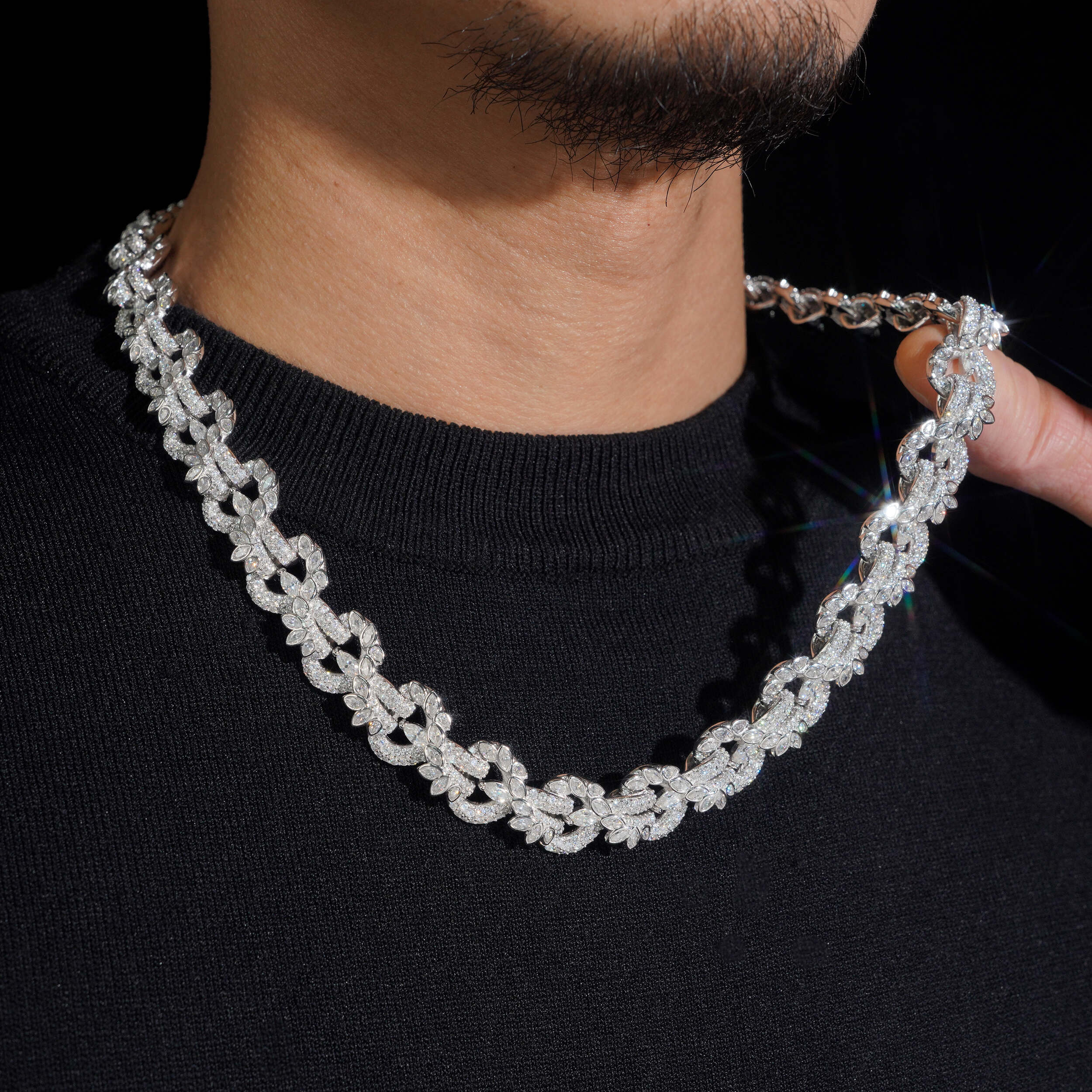 15MM Moissanite Flower Infinity Link Chain Necklace