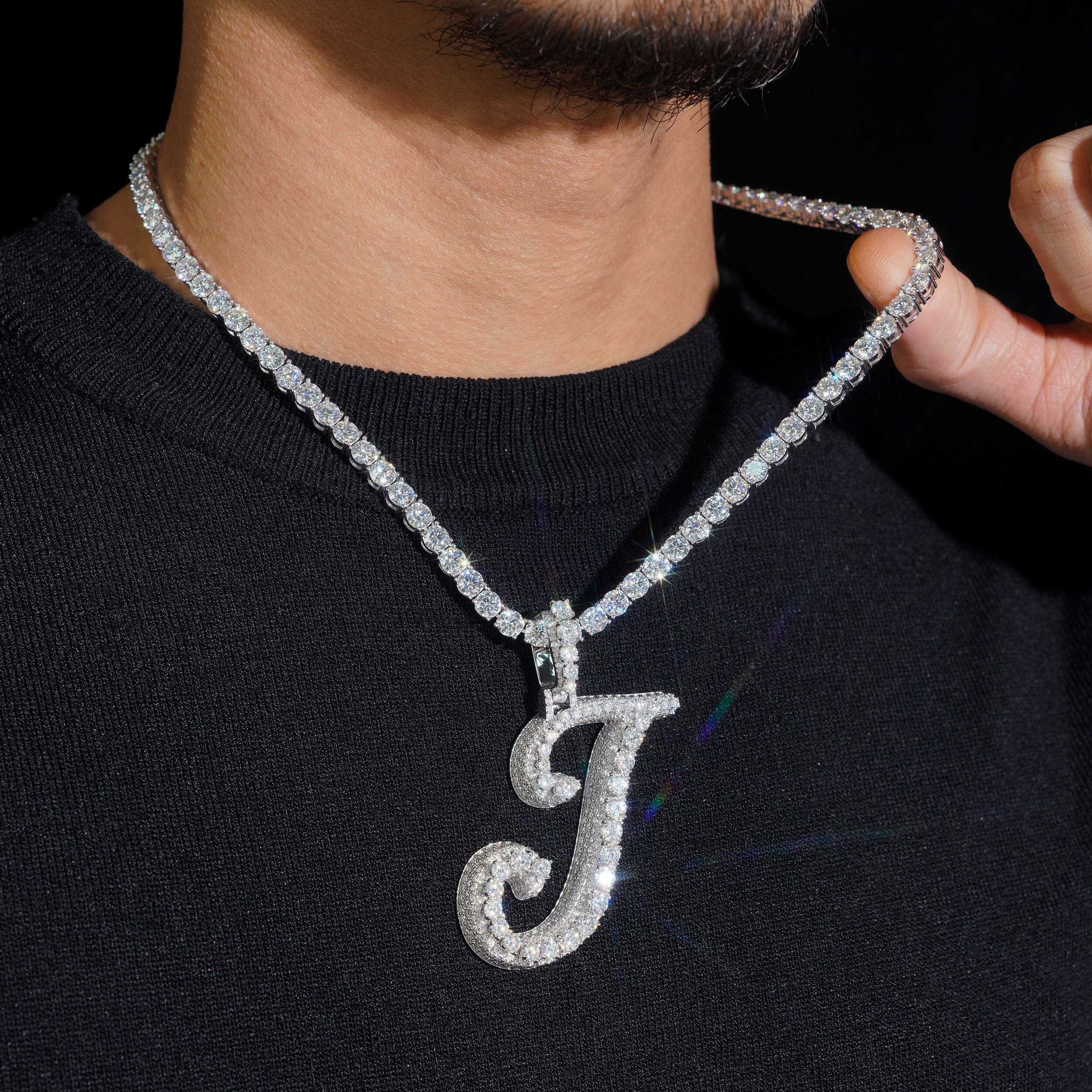 Rasied Pointer Initial J Iced Vvs Moissanite