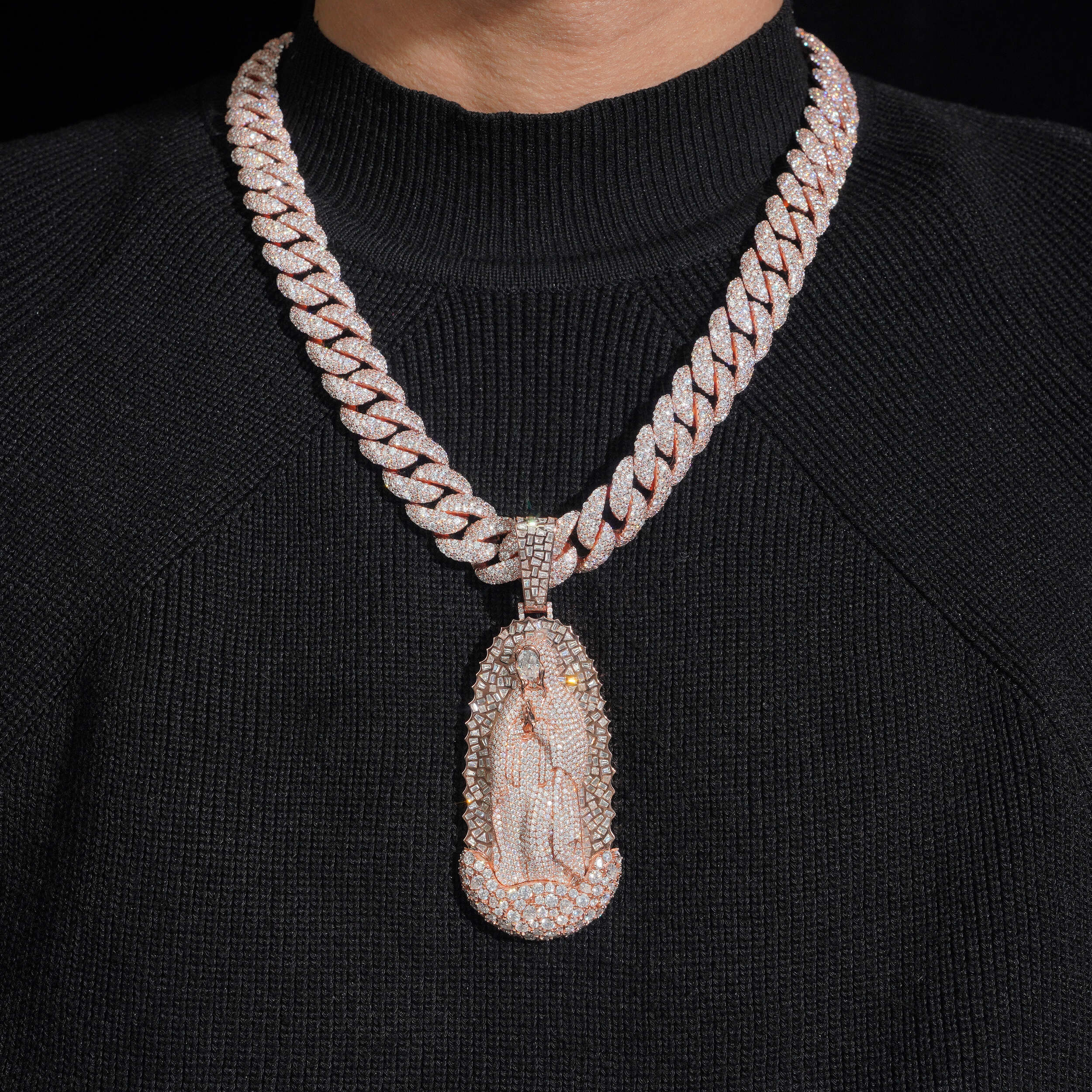 Rose Gold Moissanite Diamond Virgin Maria Pendant