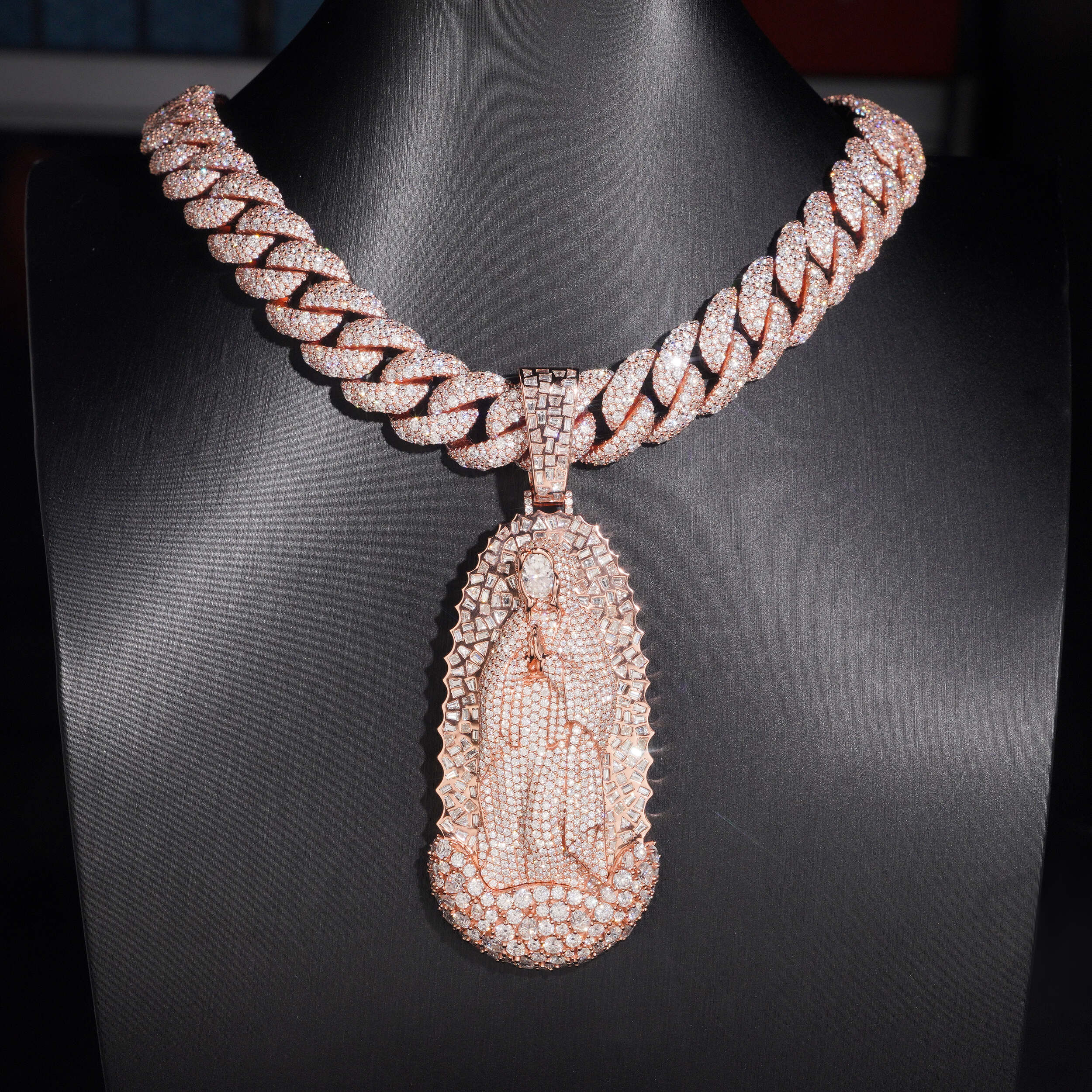 Rose Gold Moissanite Diamond Virgin Maria Pendant