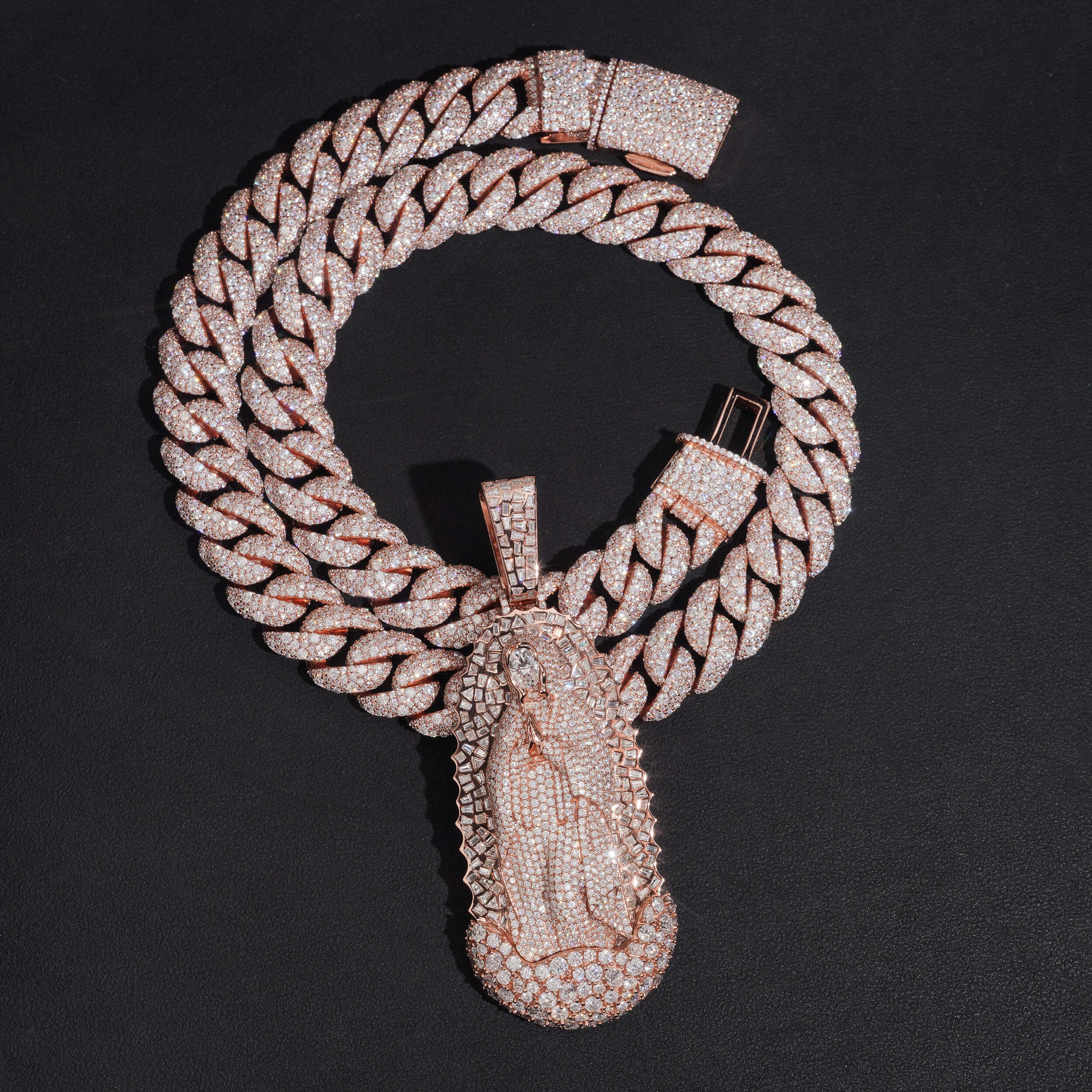 Rose Gold Moissanite Diamond Virgin Maria Pendant