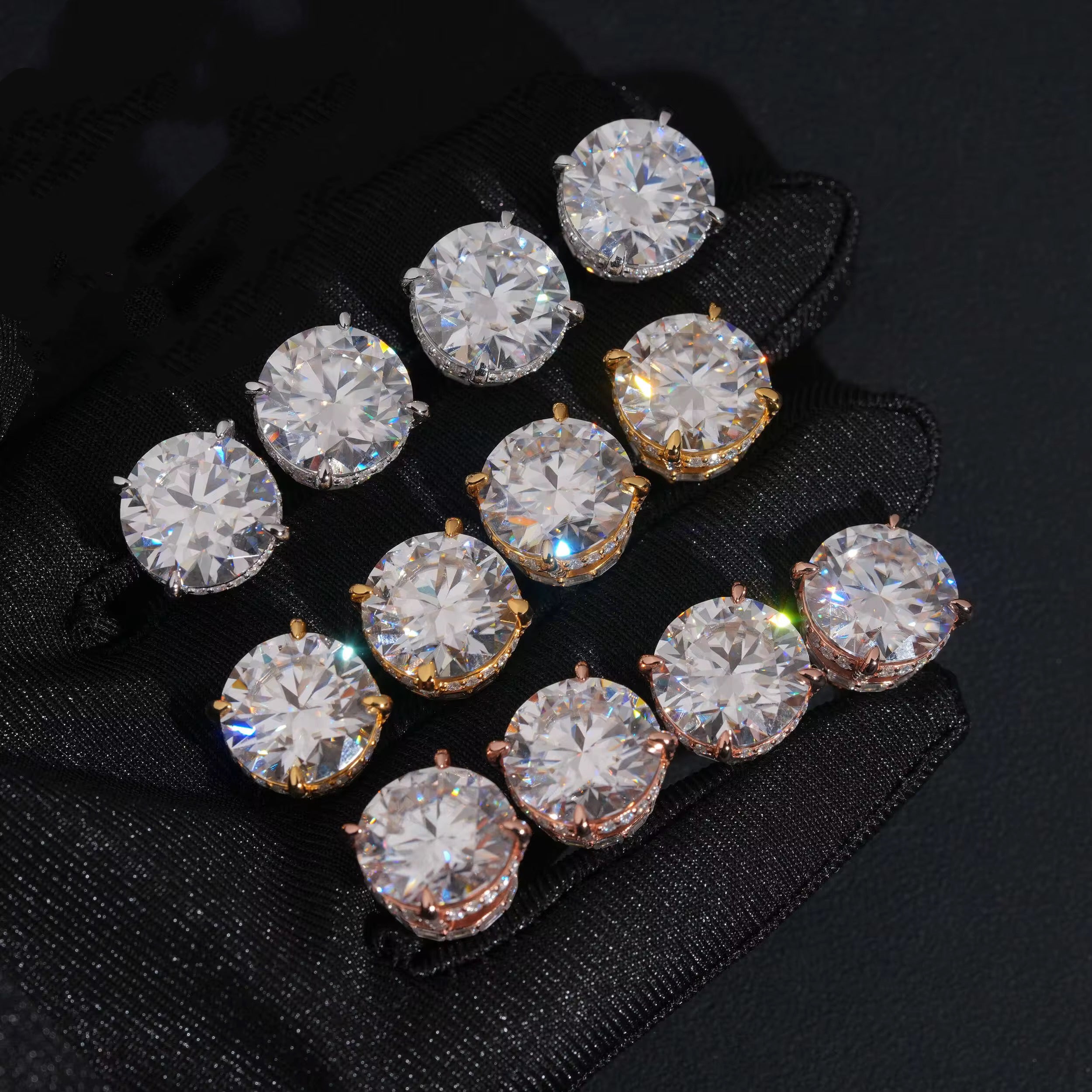 New Arrival Custom Made Rose Gold Plated Over 925 Silver Men 13MM Moissanite Studs Screw Back