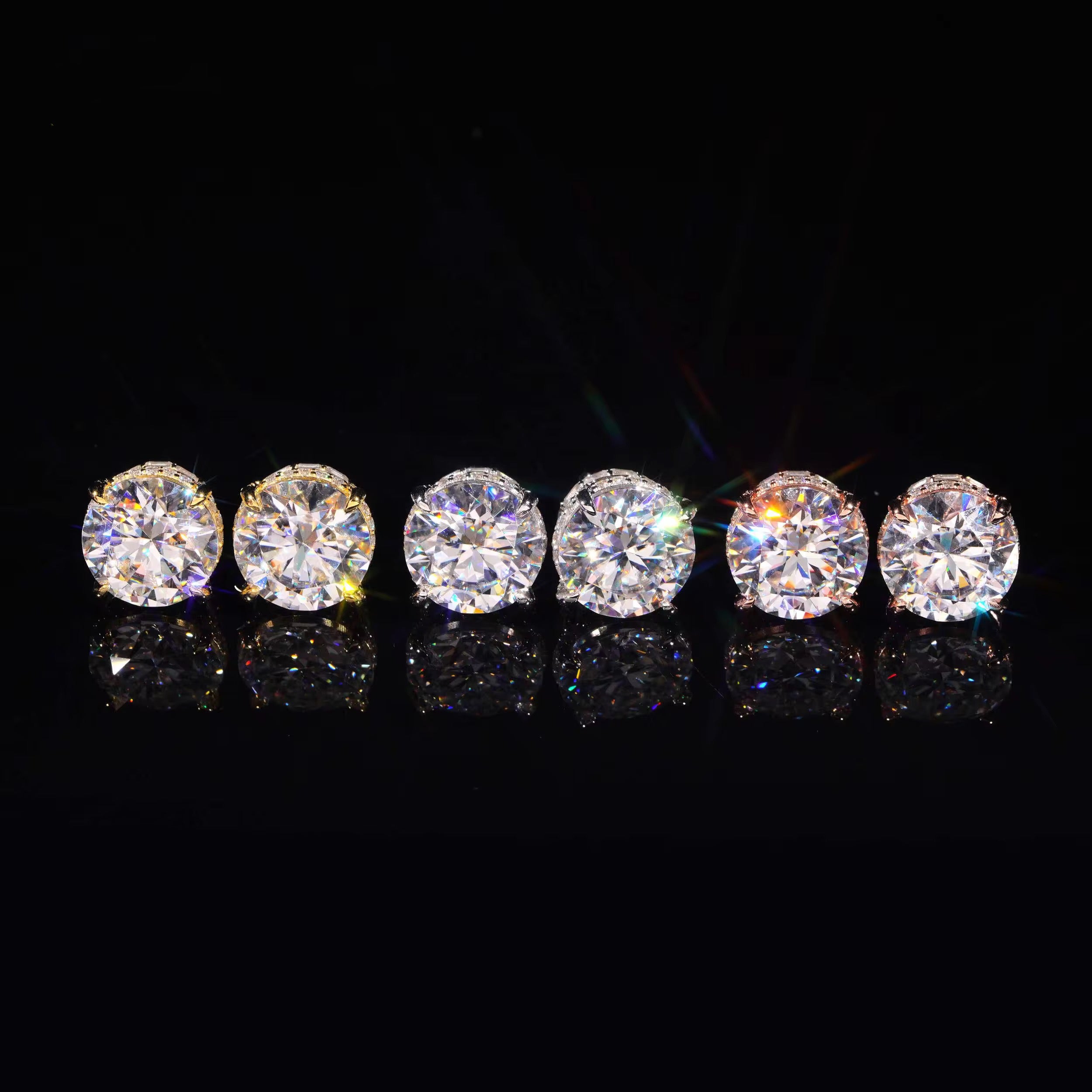 New Arrival Custom Made Rose Gold Plated Over 925 Silver Men 13MM Moissanite Studs Screw Back