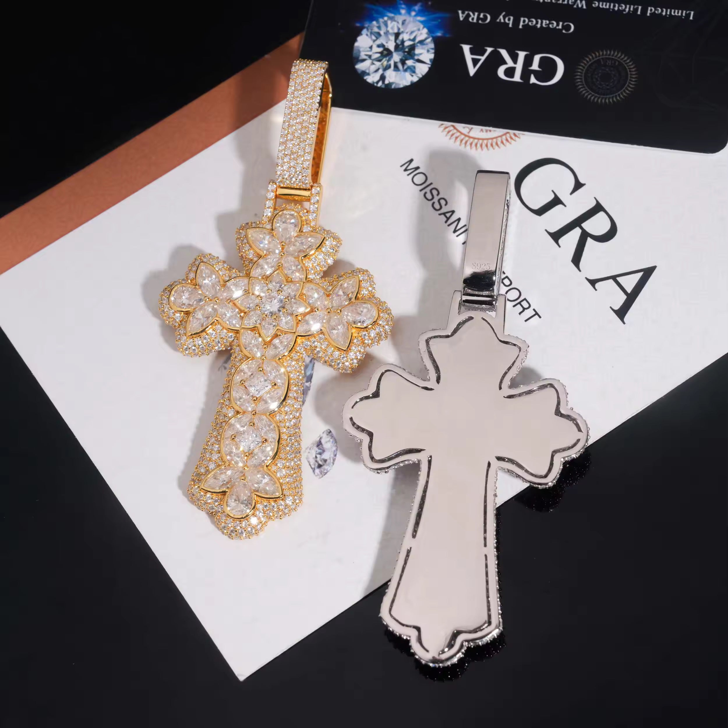 3Inch Fancy Cut VVS Moissanite Diamond Cross Pendant