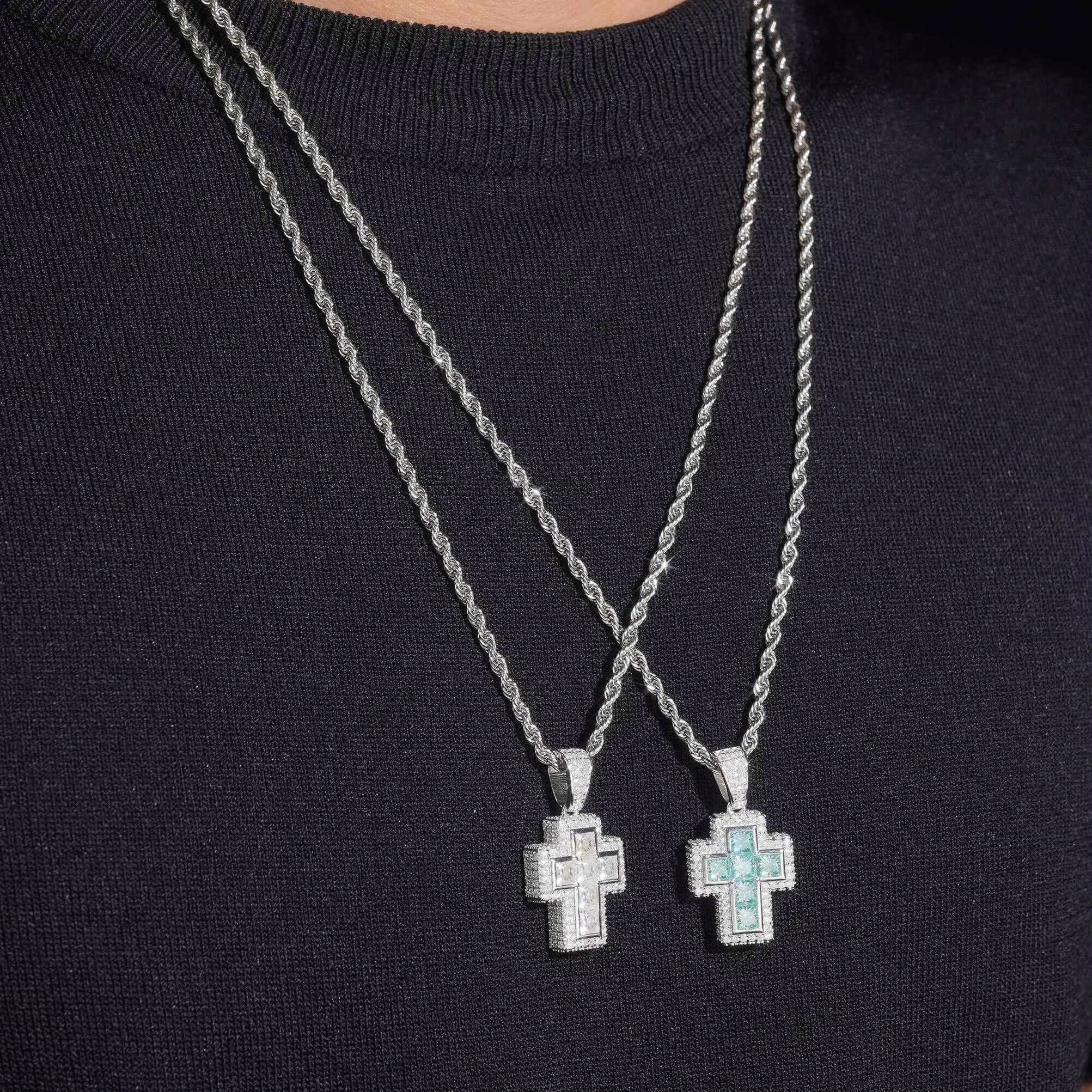 Mini Size Princess Cut Moissanite Cross Pendant For Unisex