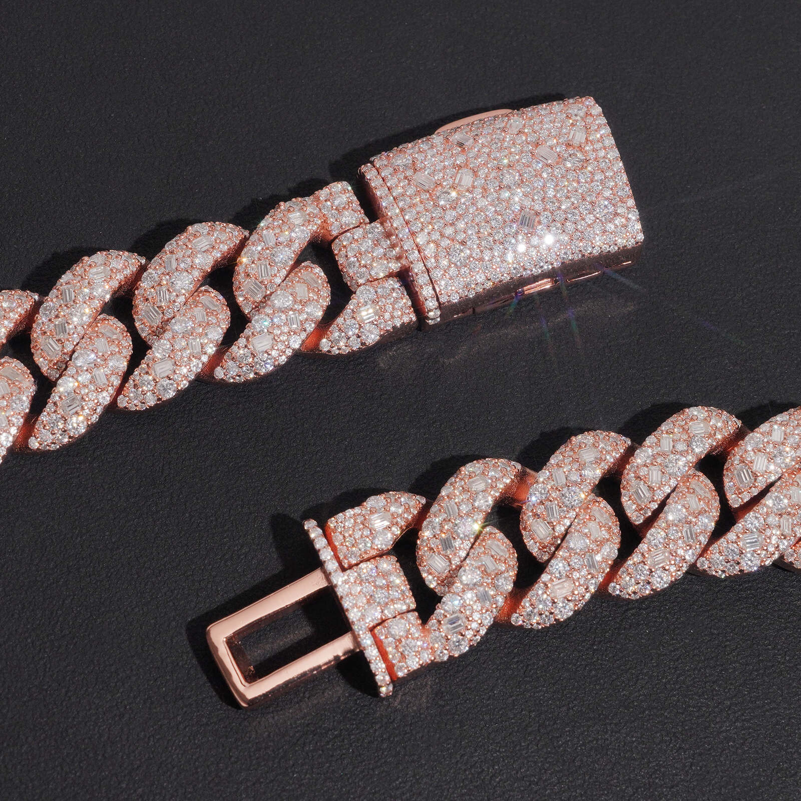 20MM Mosaic Setting Round Mix Baguette Cut Moissanite Cuban Chain