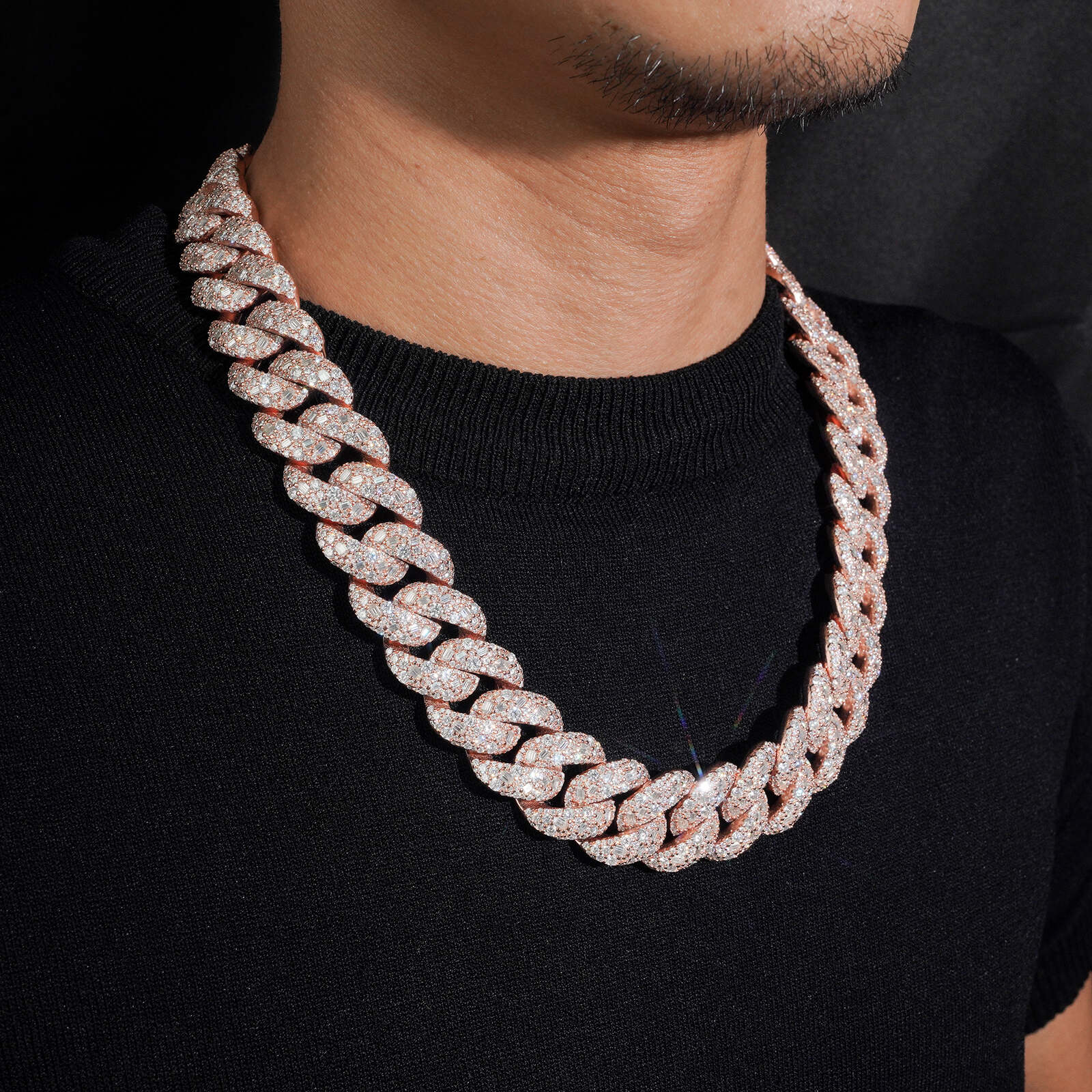 20MM Mosaic Setting Round Mix Baguette Cut Moissanite Cuban Chain