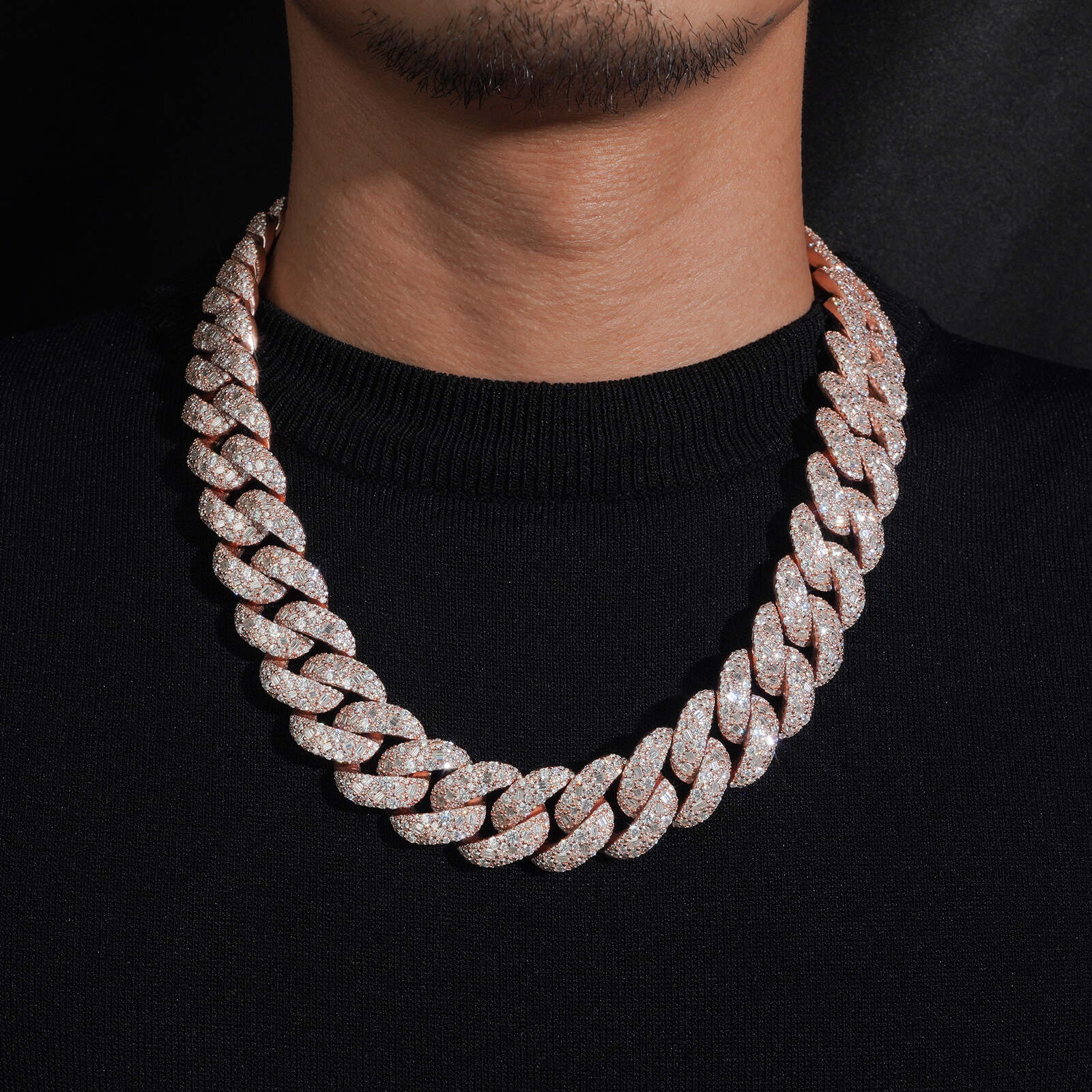 20MM Mosaic Setting Round Mix Baguette Cut Moissanite Cuban Chain