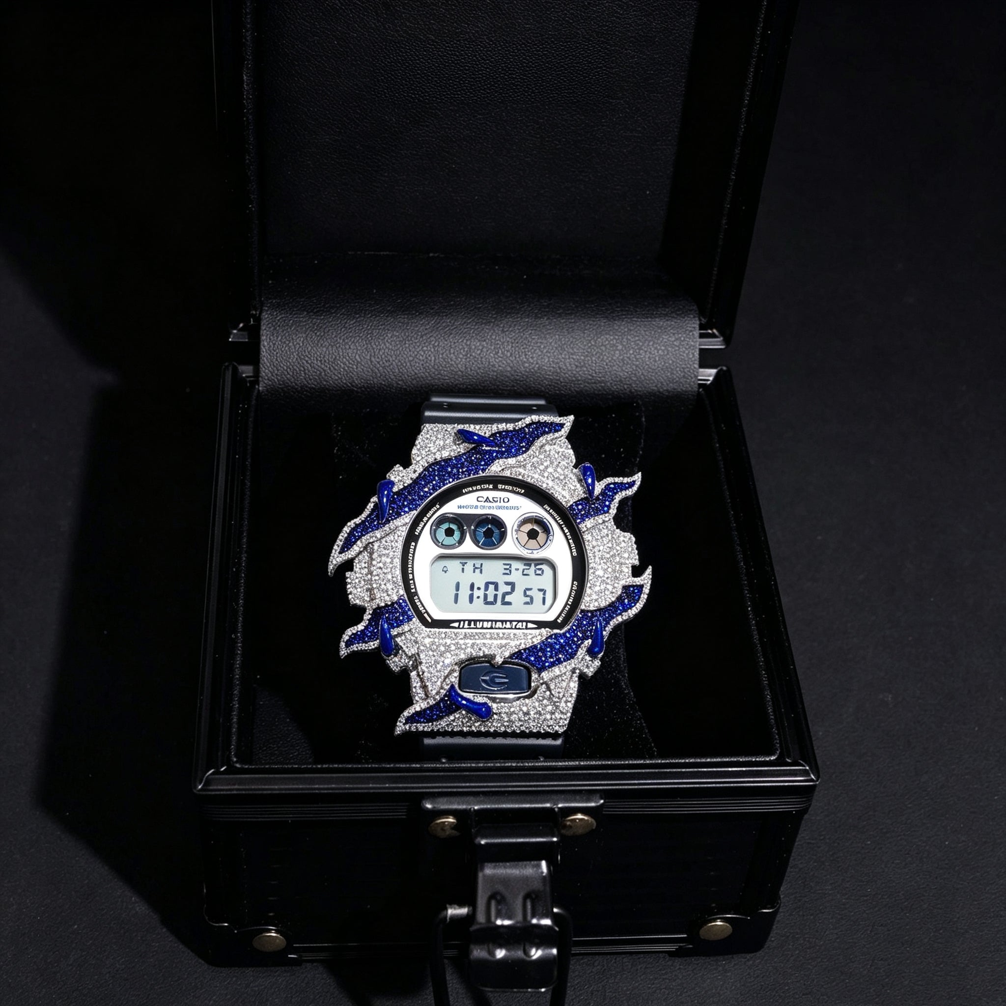 Unique Deisgn Sapphire Lightning Iced Out G Shock Watch Moissanite
