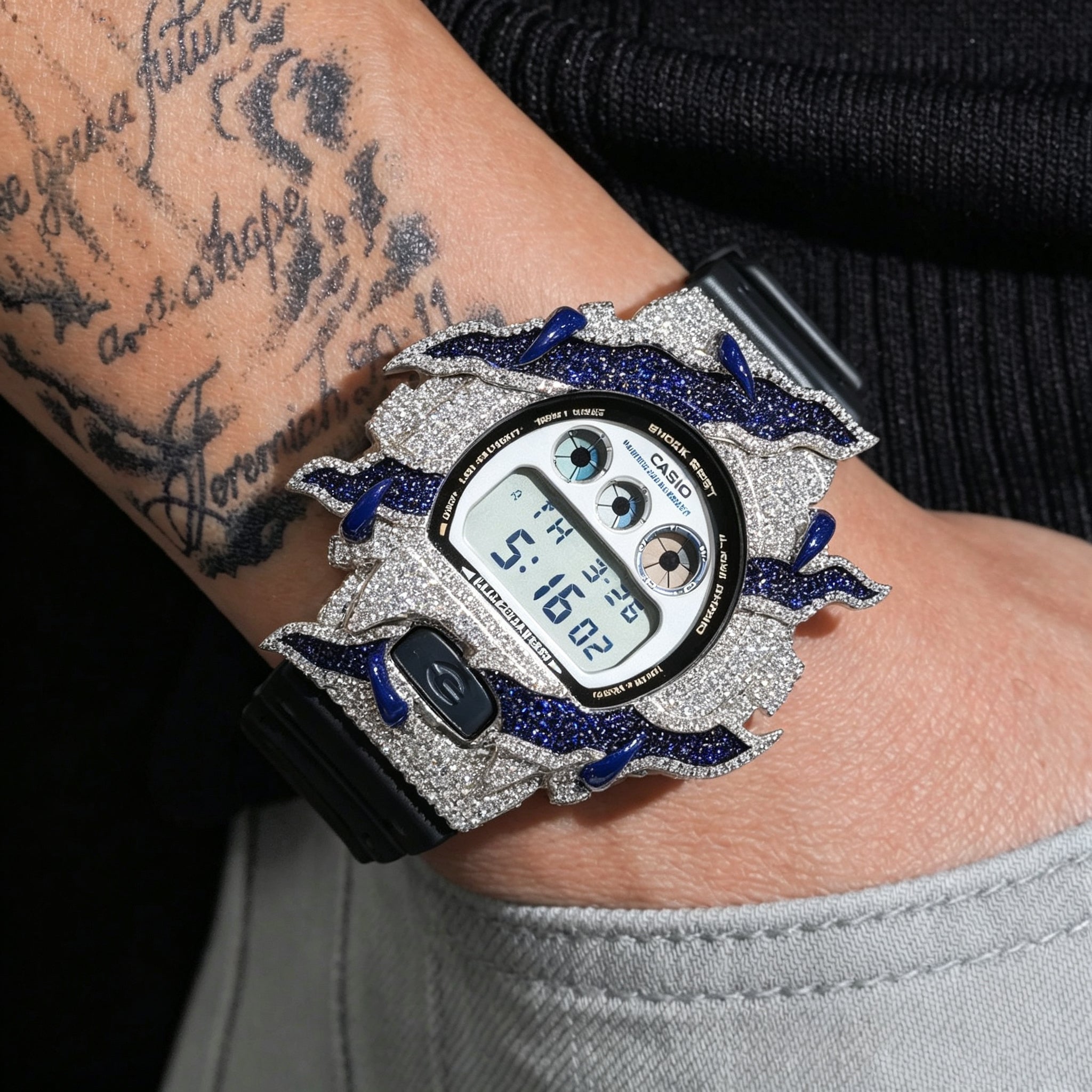 Unique Deisgn Sapphire Lightning Iced Out G Shock Watch Moissanite