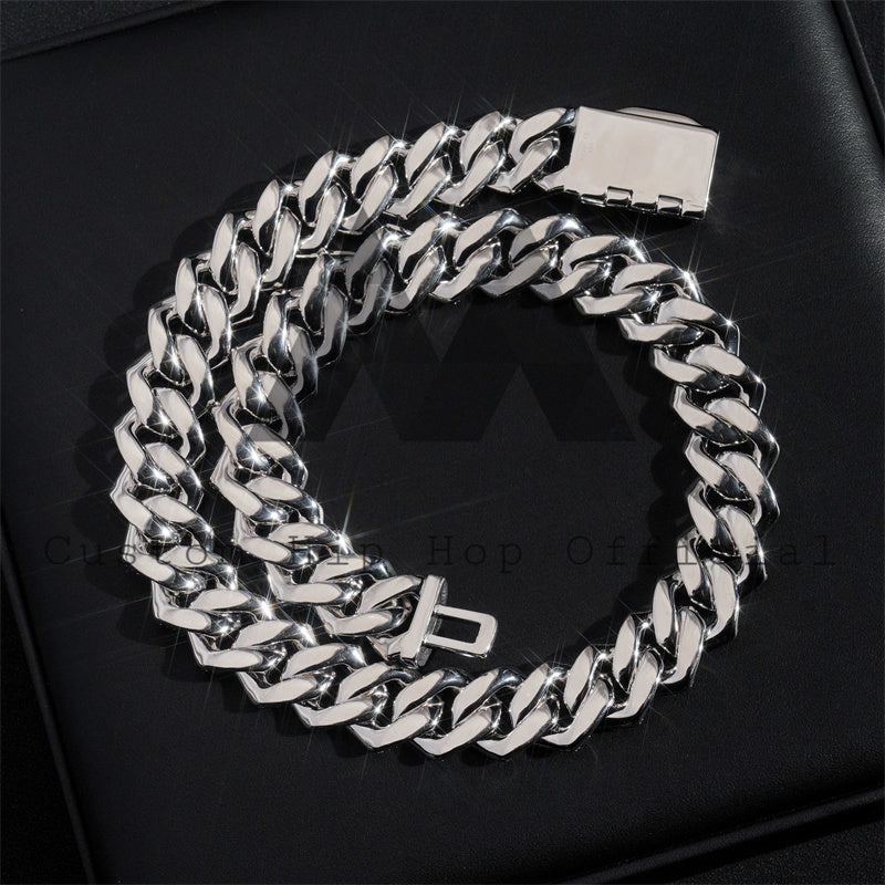 Iced Out Box Lock Sterling Silver 925 White Gold 15MM 18MM 20MM Moissanite Cuban Link Chain Pass Diamond Tester