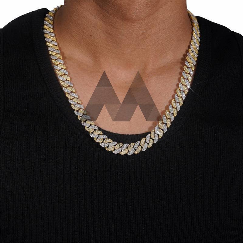 Iced Out Sterling Silver 925 10MM Yellow Gold Mix White Gold Tow Tone Moissanite Diamond Cuban Chain